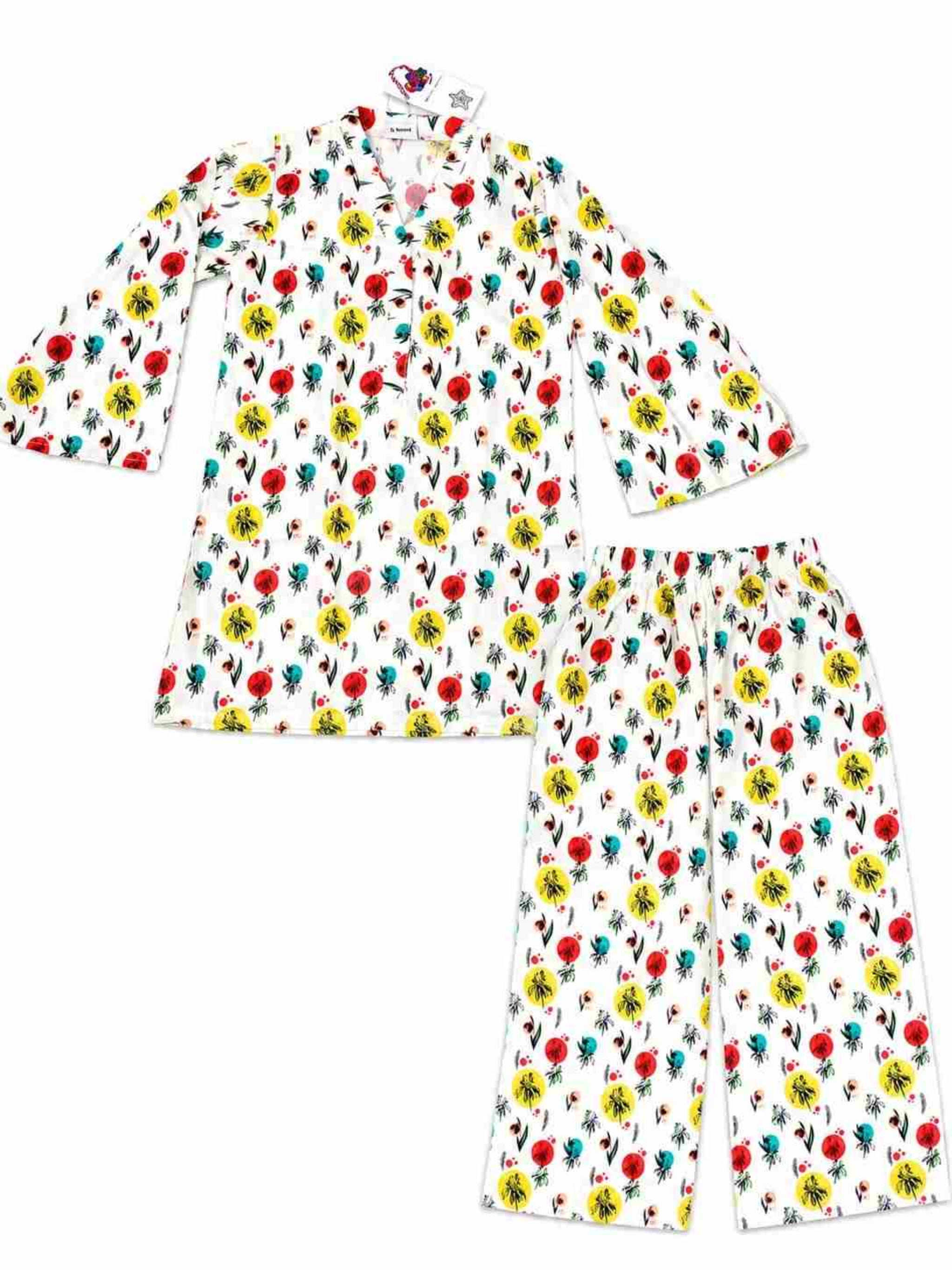 Kids Floral Printed 2-Piece Pajama Set -white