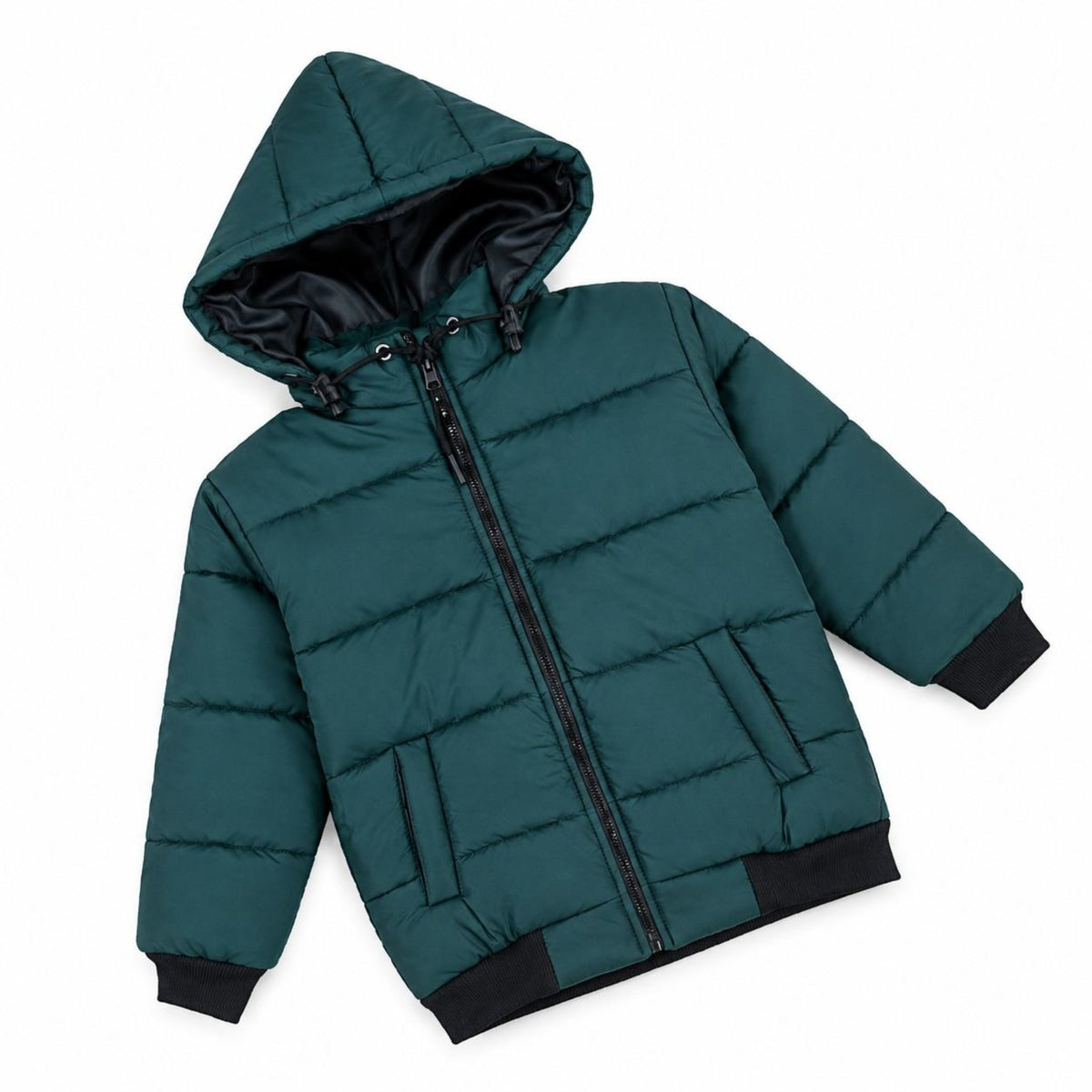 Kids Full Sleeve Hooded Puffer Jacket - Dark Green