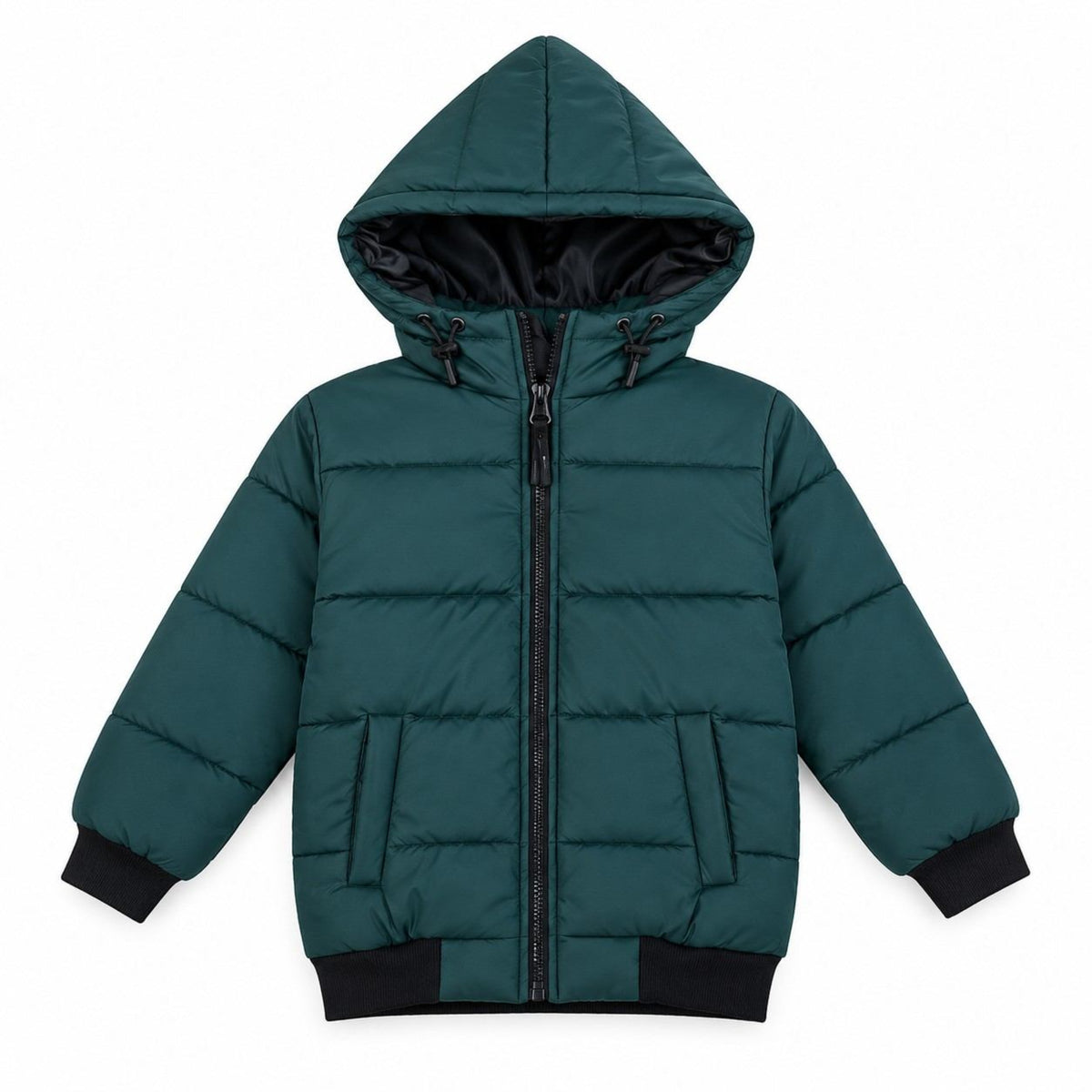 Kids Full Sleeve Hooded Puffer Jacket - Dark Green