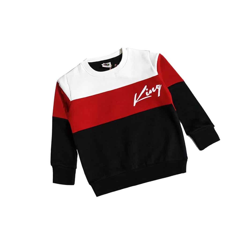 King Trendy Penals Fleece Sweatshirt- White Red Black