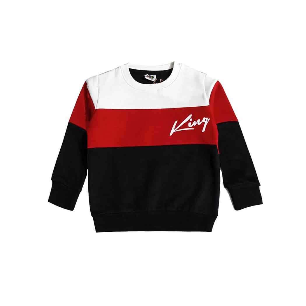 King Trendy Penals Fleece Sweatshirt- White Red Black
