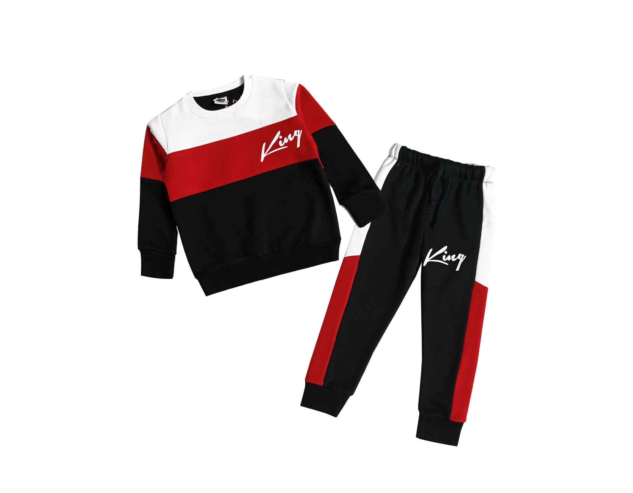 King Trendy Penals Fleece Tracksuit - White Red Black