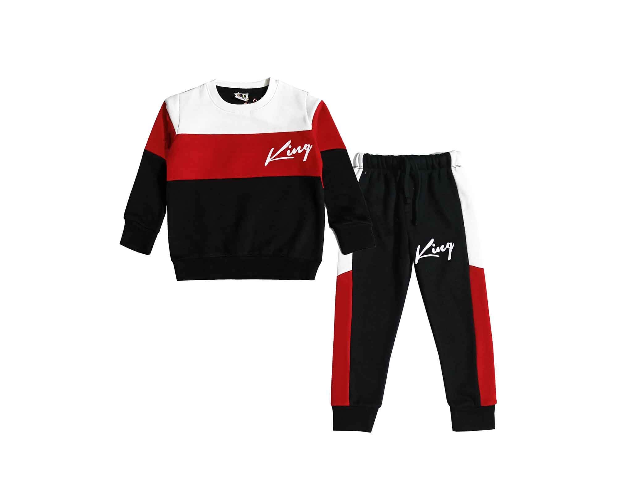 King Trendy Penals Fleece Tracksuit - White Red Black