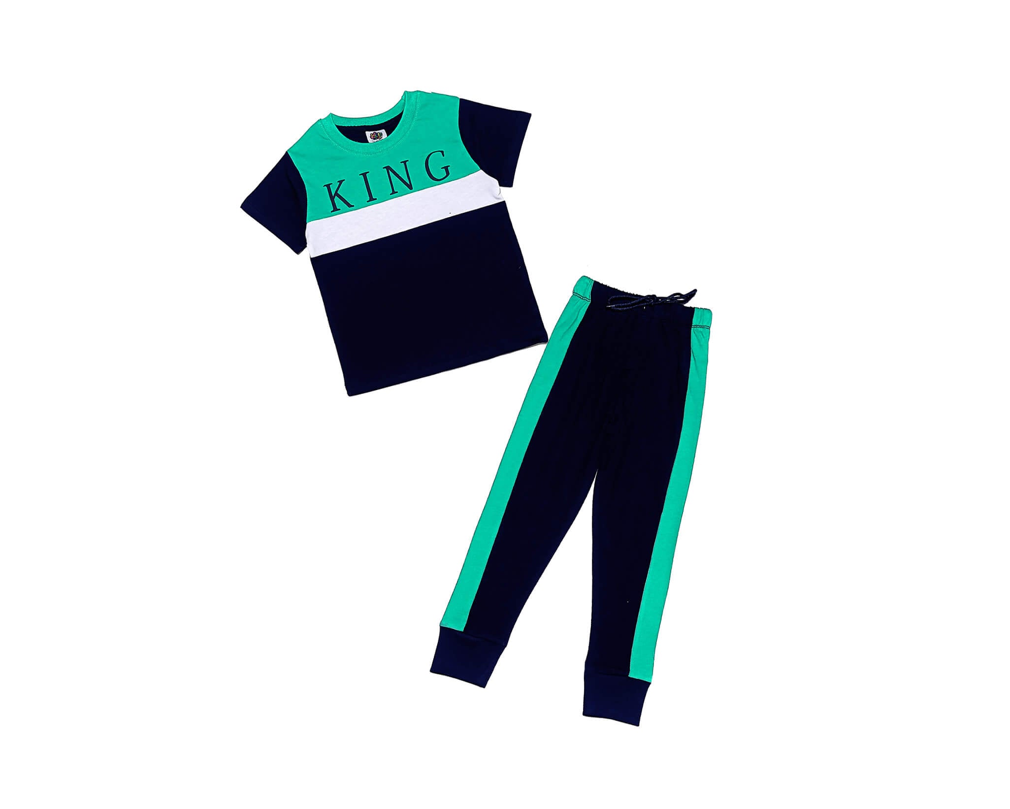 King Trendy White Penal Tee &amp; Trouser – Black &amp; Green