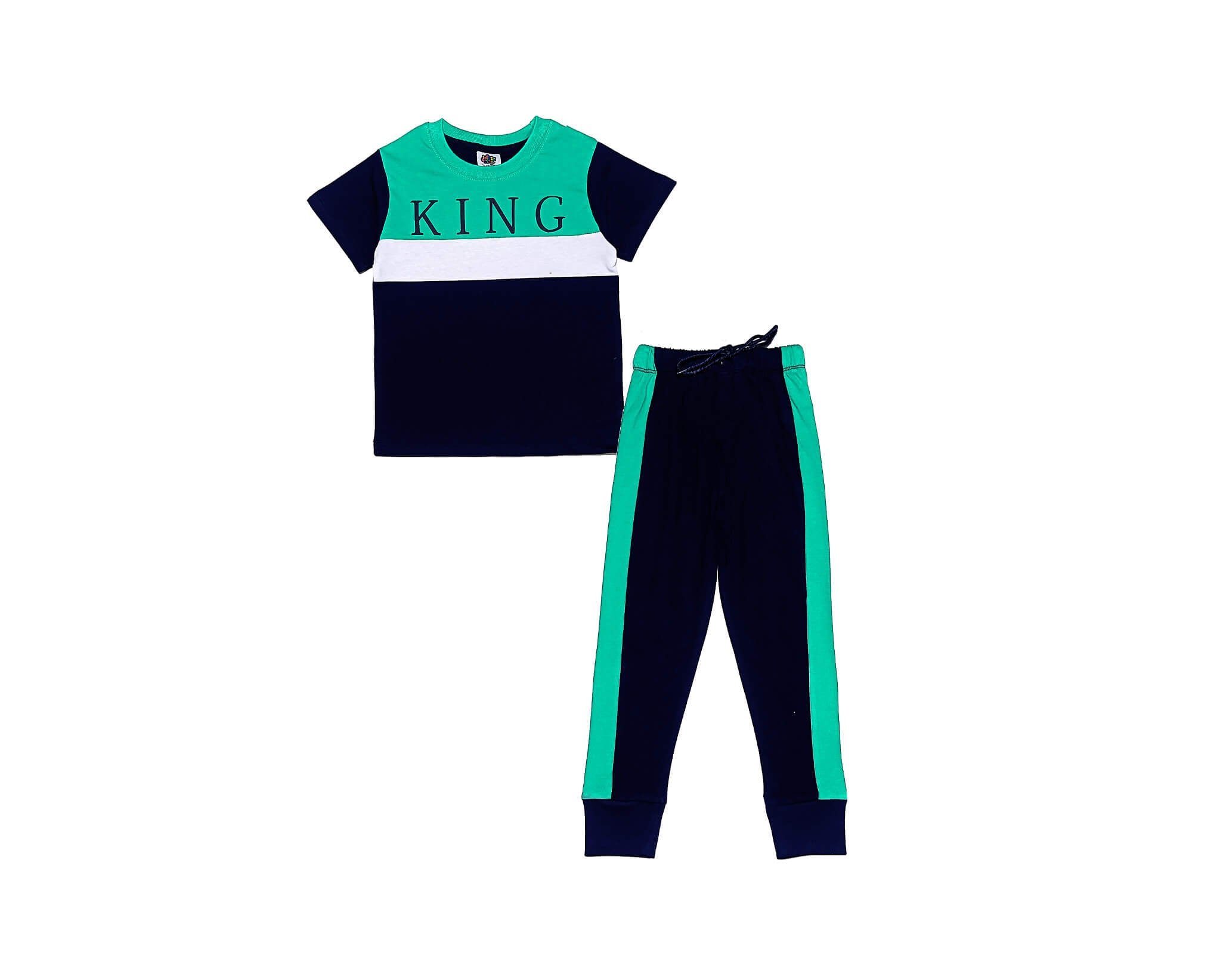 King Trendy White Penal Tee &amp; Trouser – Black &amp; Green