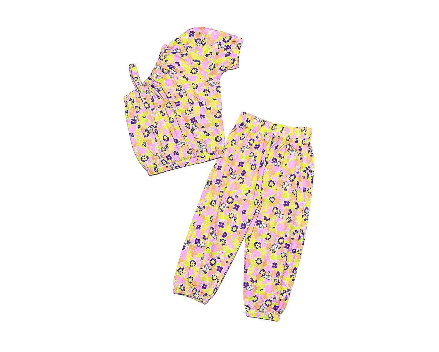 Kitty In Garden Cross Shoulder Style Cotton Top & Trouser - Skin