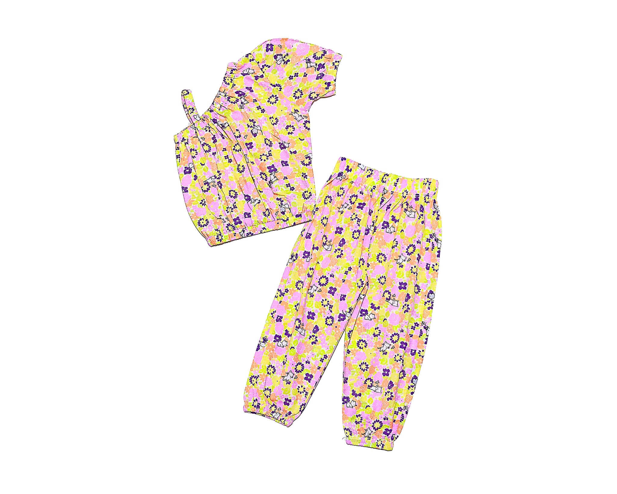 Kitty In Garden Cross Shoulder Style Cotton Top & Trouser - Skin