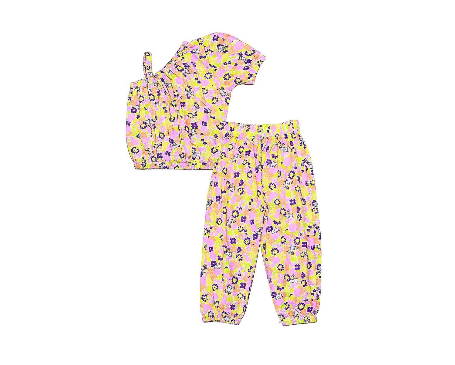 Kitty In Garden Cross Shoulder Style Cotton Top & Trouser - Skin