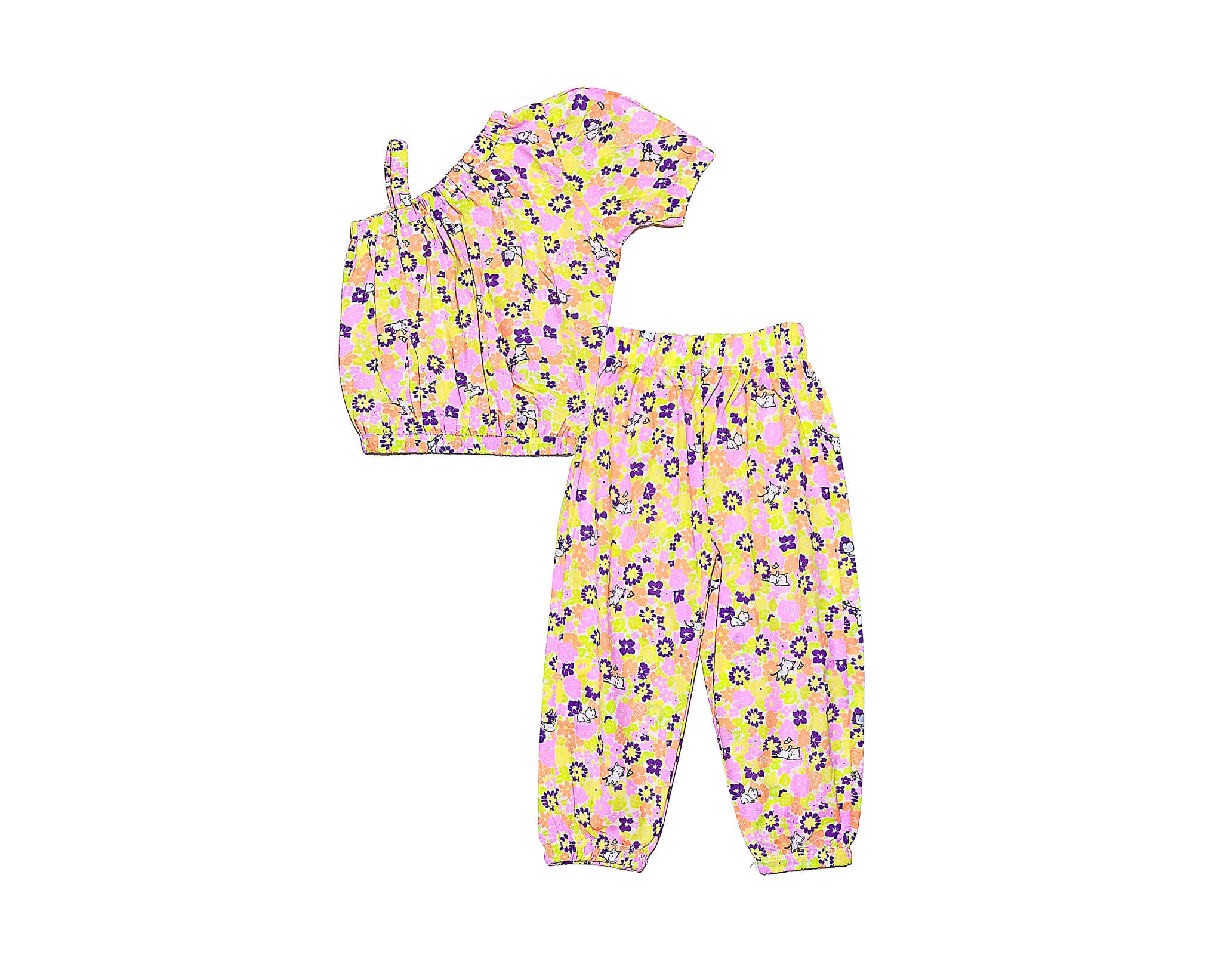 Kitty In Garden Cross Shoulder Style Cotton Top & Trouser - Skin