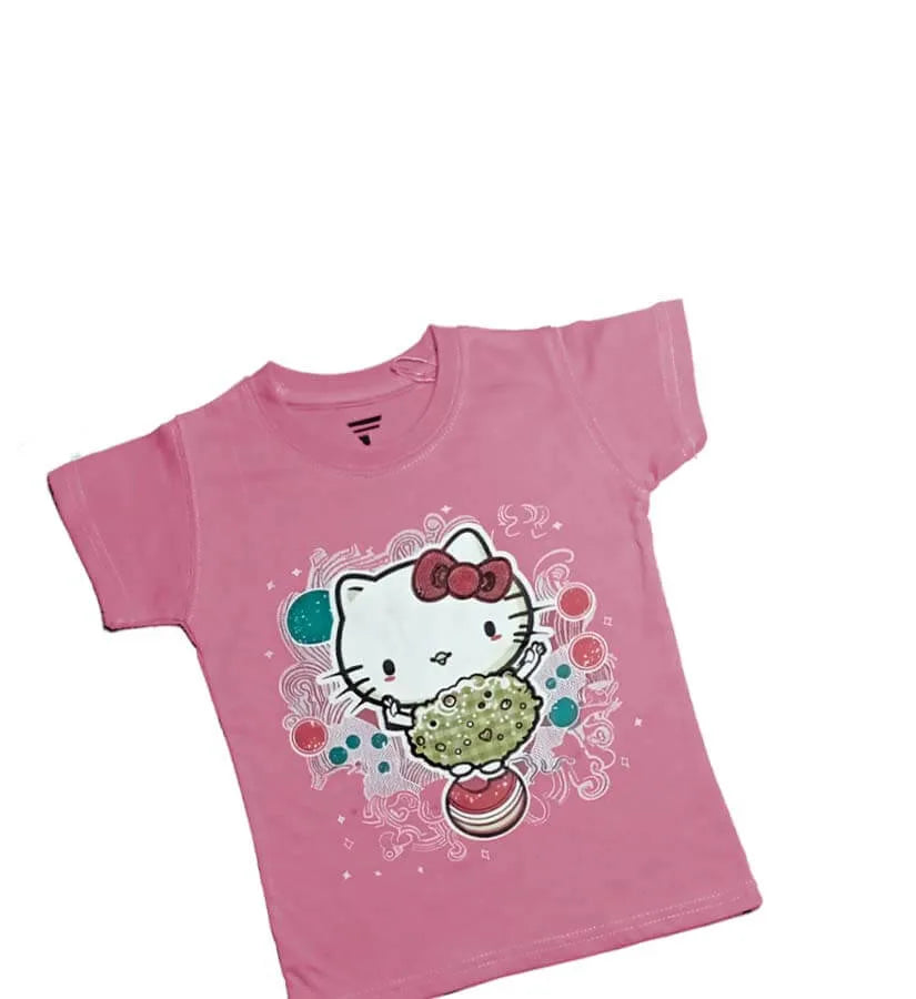 Kitty On Ball Tee Shirt - Tea Pink