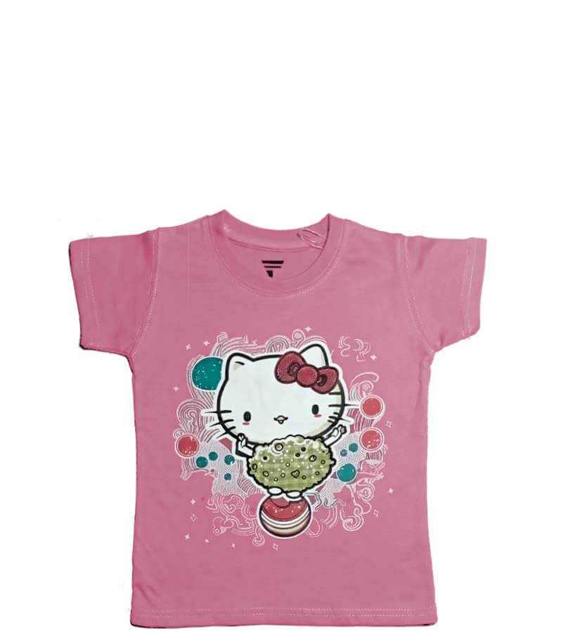 Kitty On Ball Tee Shirt - Tea Pink