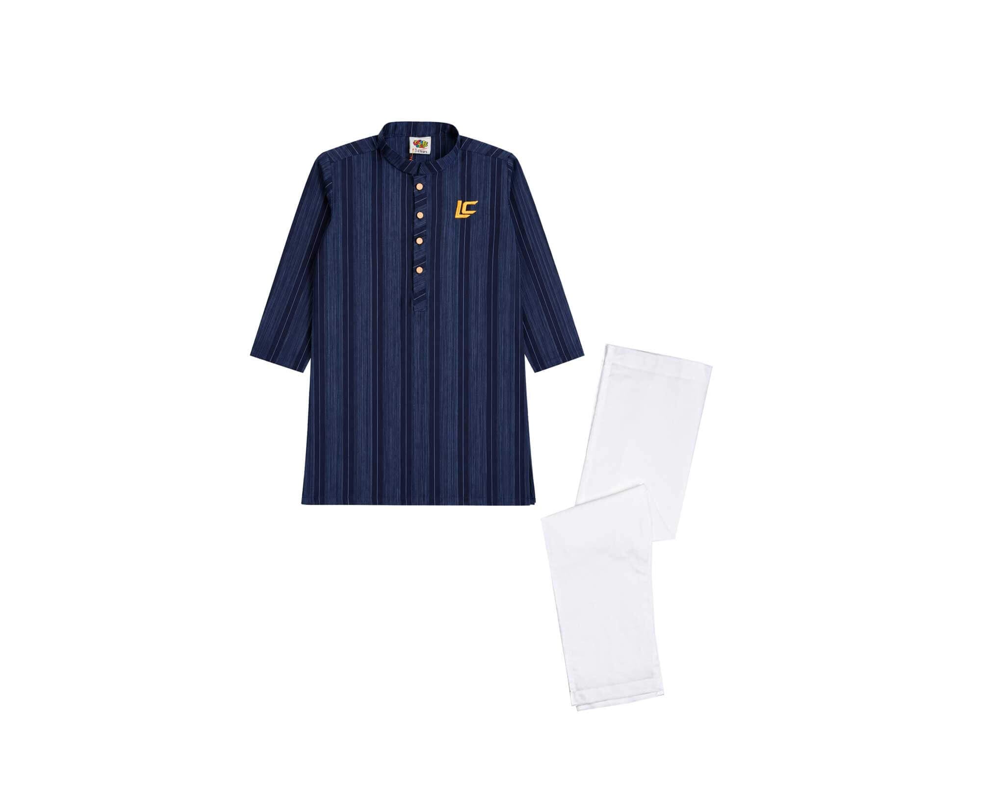 LCEmbroideredLogoStripsKurta_Trouser-NavyBlue