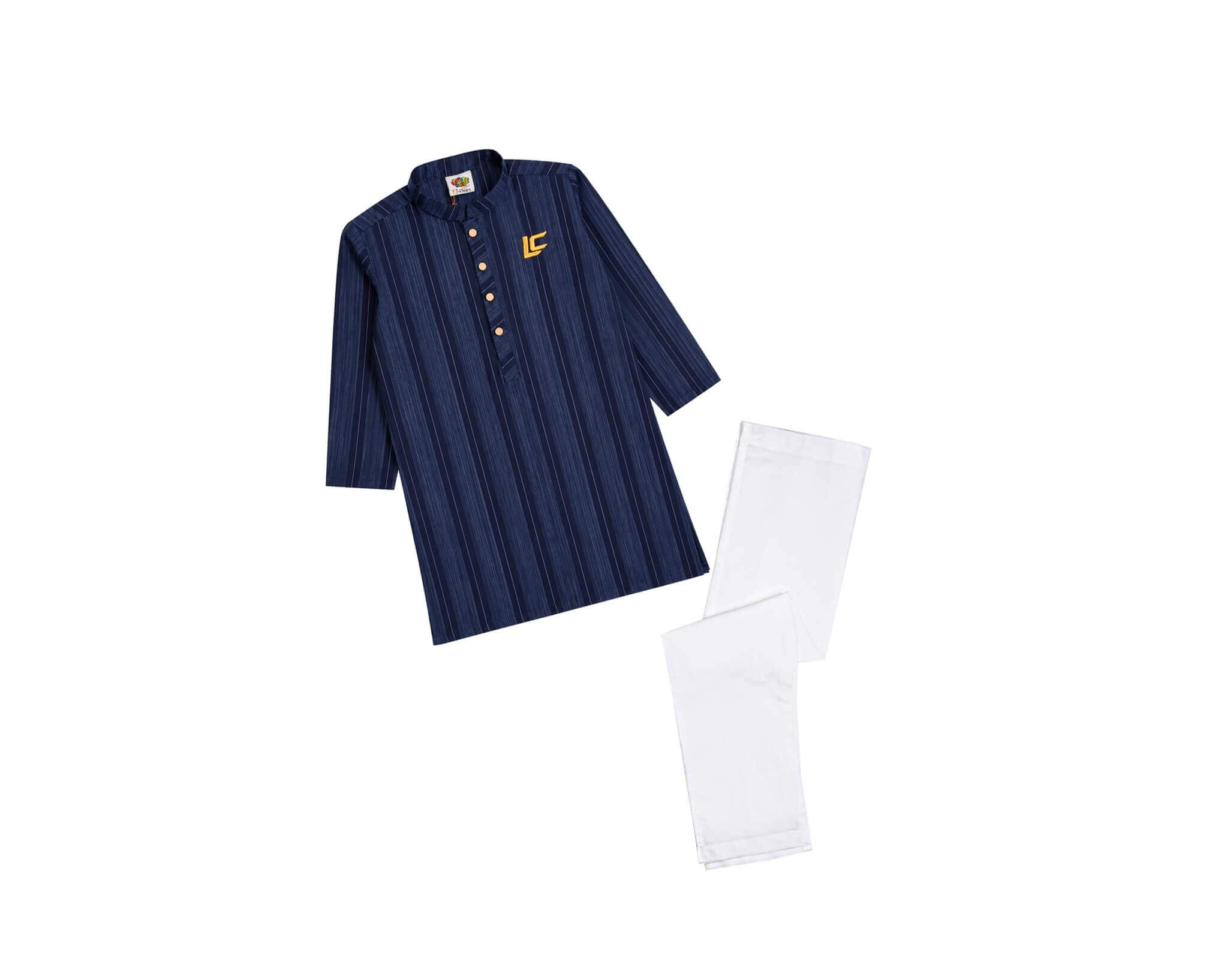 LCEmbroideredLogoStripsKurta_Trouser-NavyBlue_1