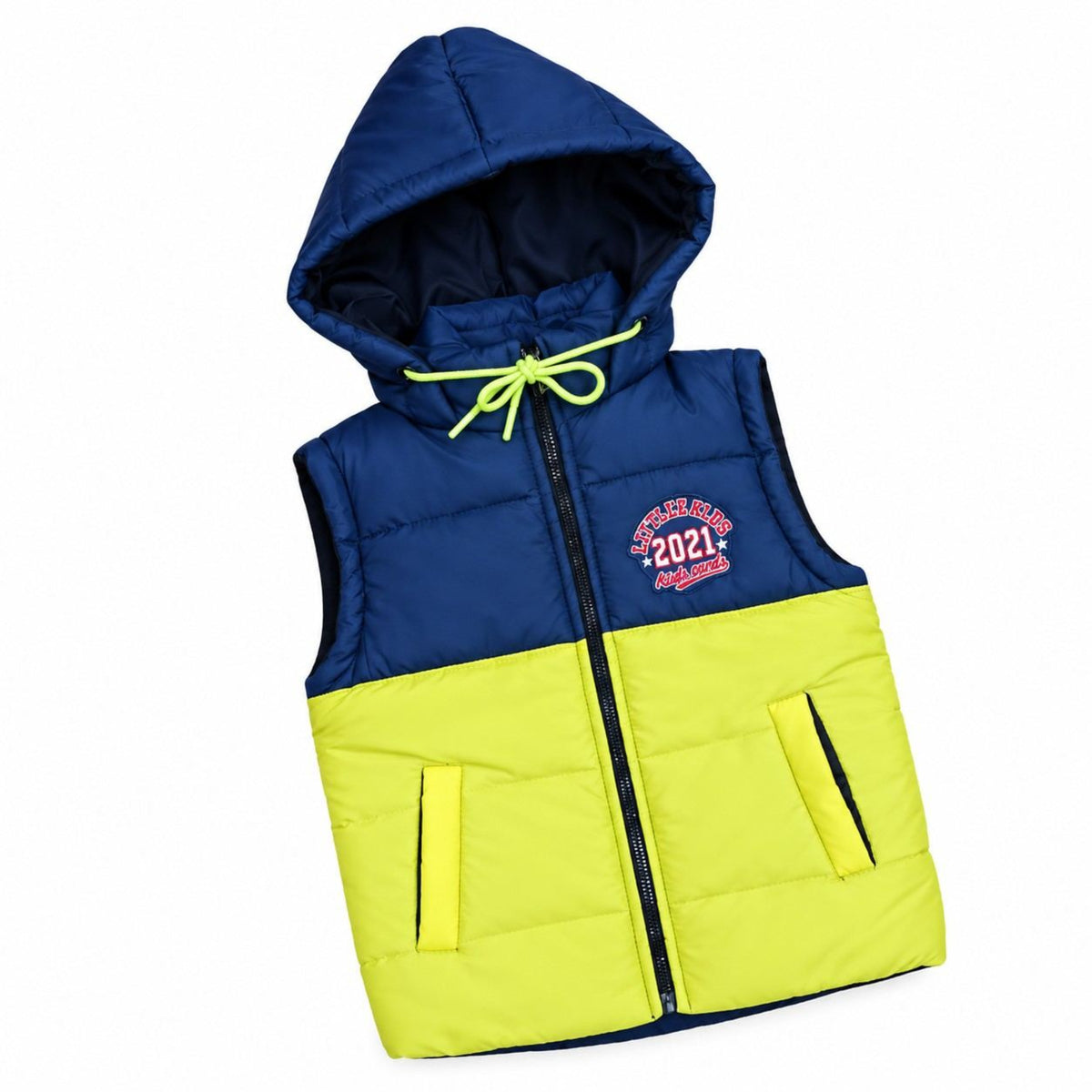 LC 2021 Puffer Sleeveless Hooded Puffer Jacket - Yellow & Navy