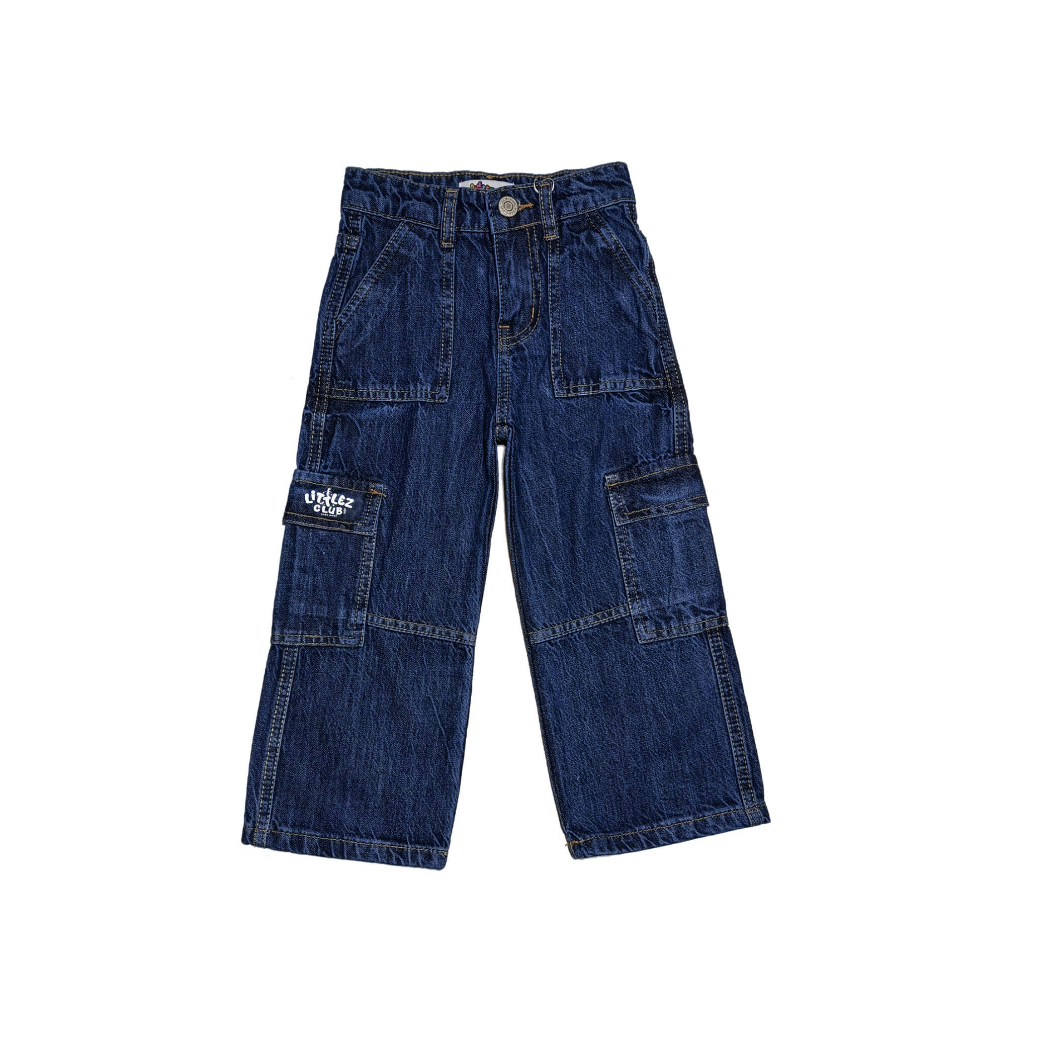 LC Cargo Style Box Pockets Loose Denim Pant -Dark Blue