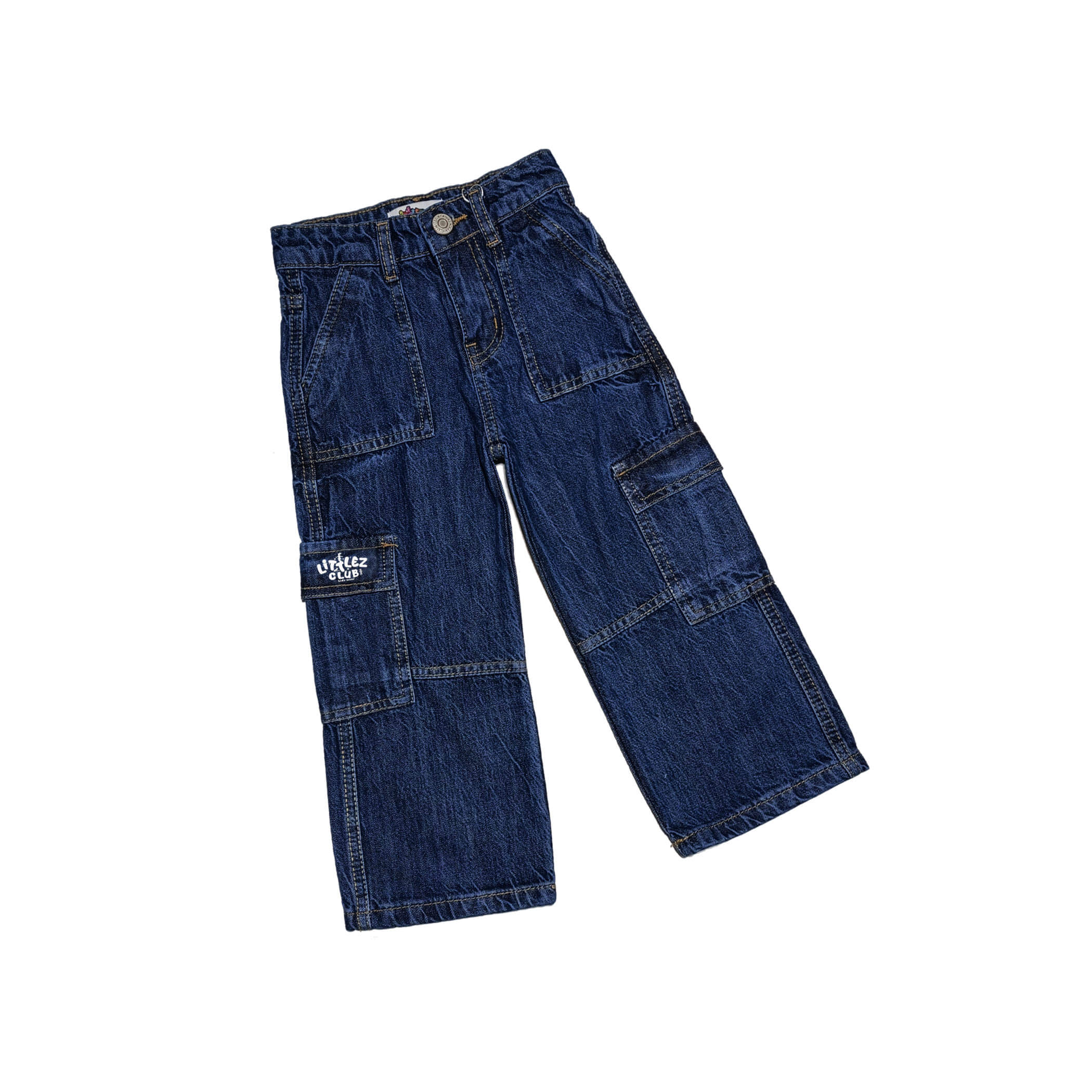 LC Cargo Style Box Pockets Loose Denim Pant -Dark Blue