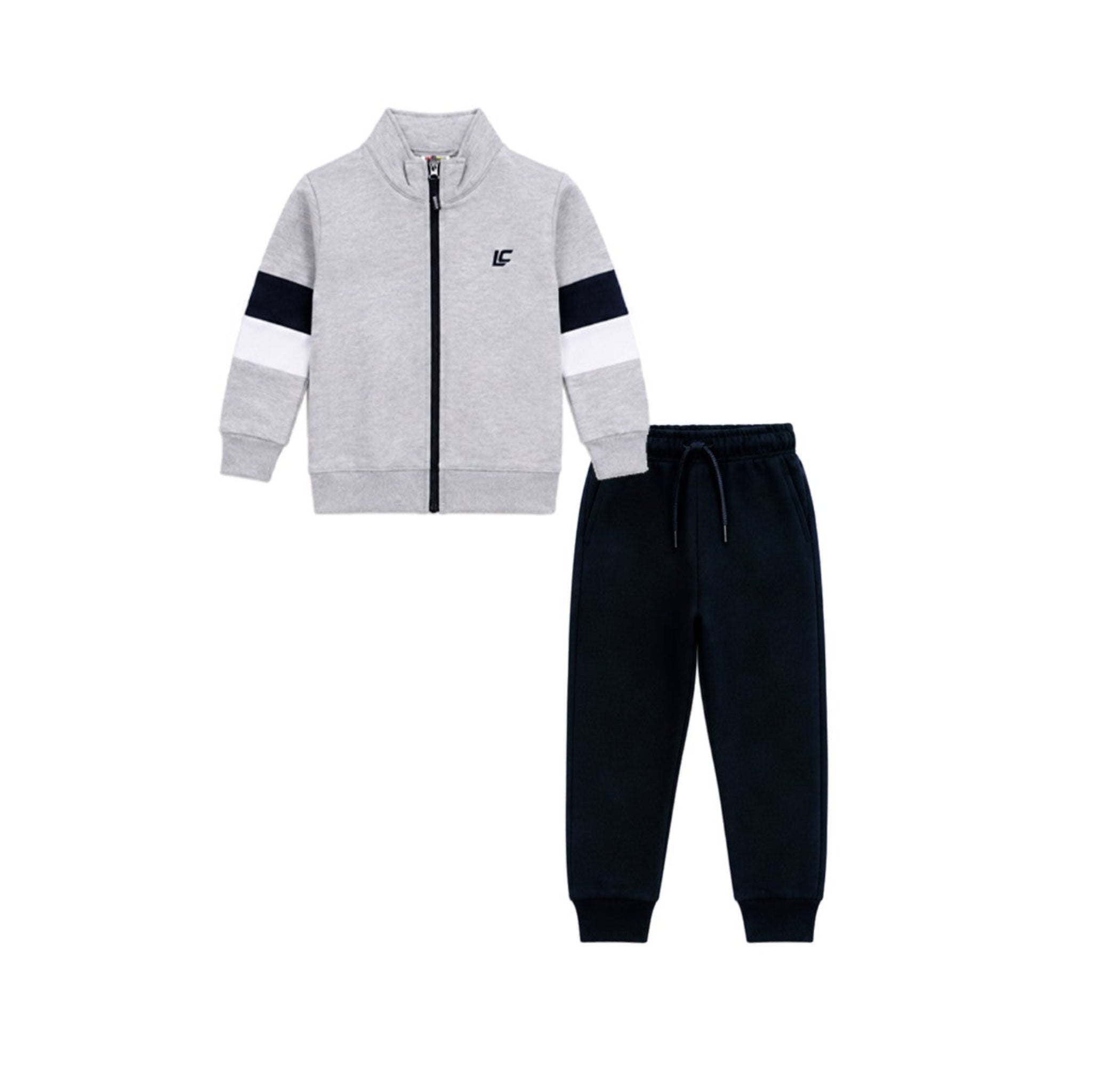 LC Logo Mock Neck Fleece Zipper Tracksuit - Grey & Black