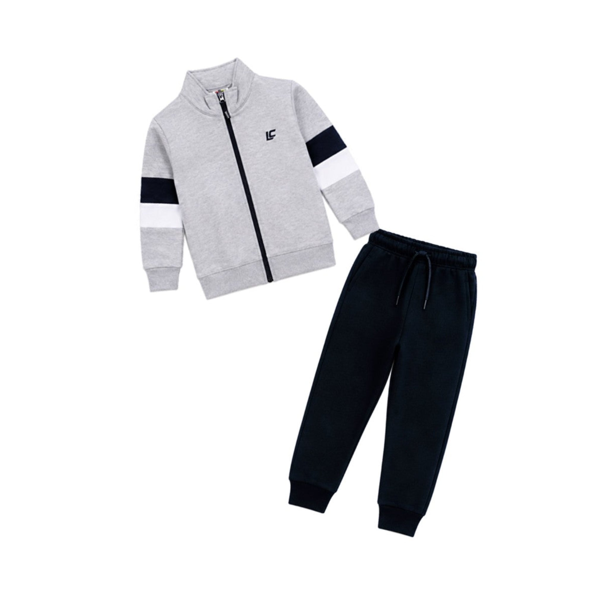 LC Logo Mock Neck Fleece Zipper Tracksuit - Grey & Black