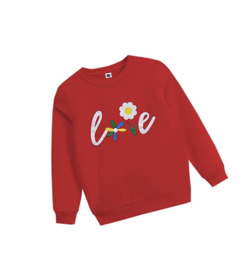 LOve Flowers Fleece Sweatshirt - Red
