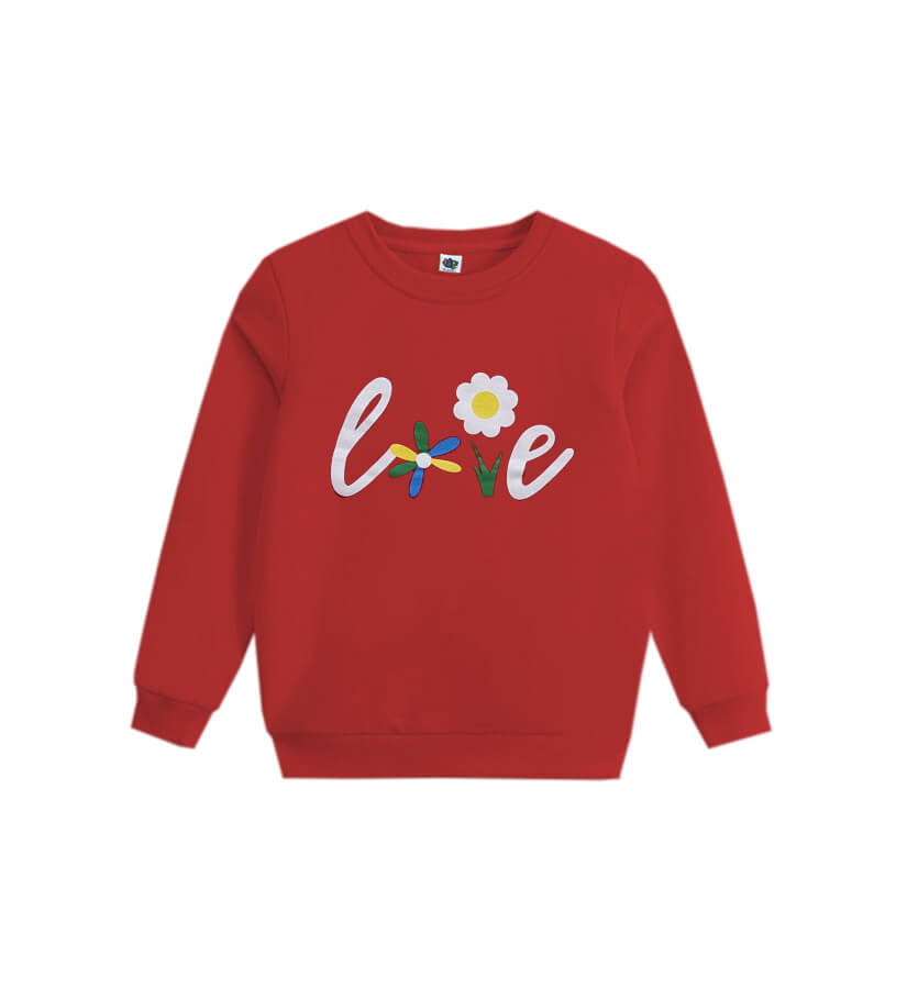LOve Flowers Fleece Sweatshirt - Red
