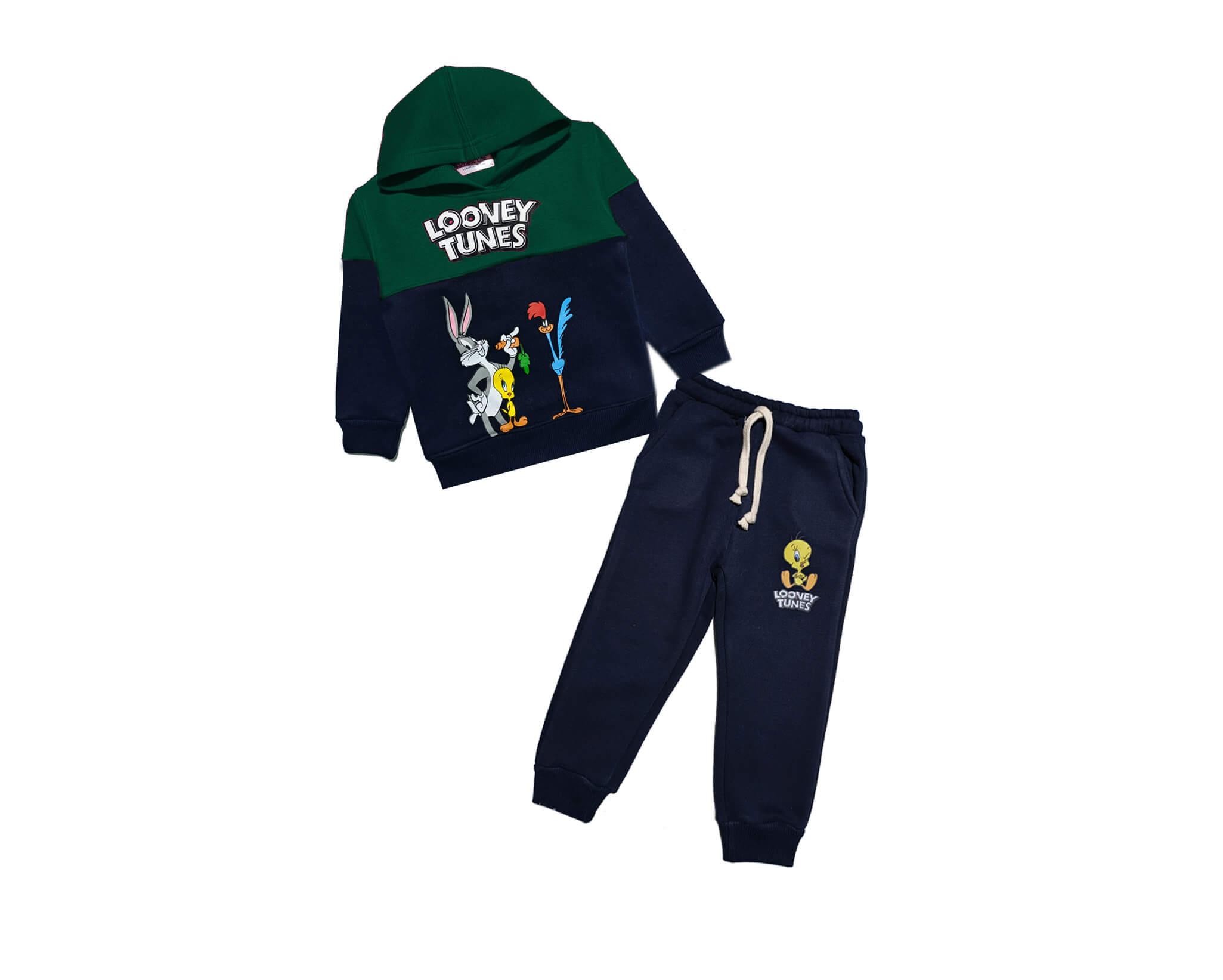 LT Cartoons Pennal Fleece Hoodie Tracksuit -Green &amp; Navy Blue
