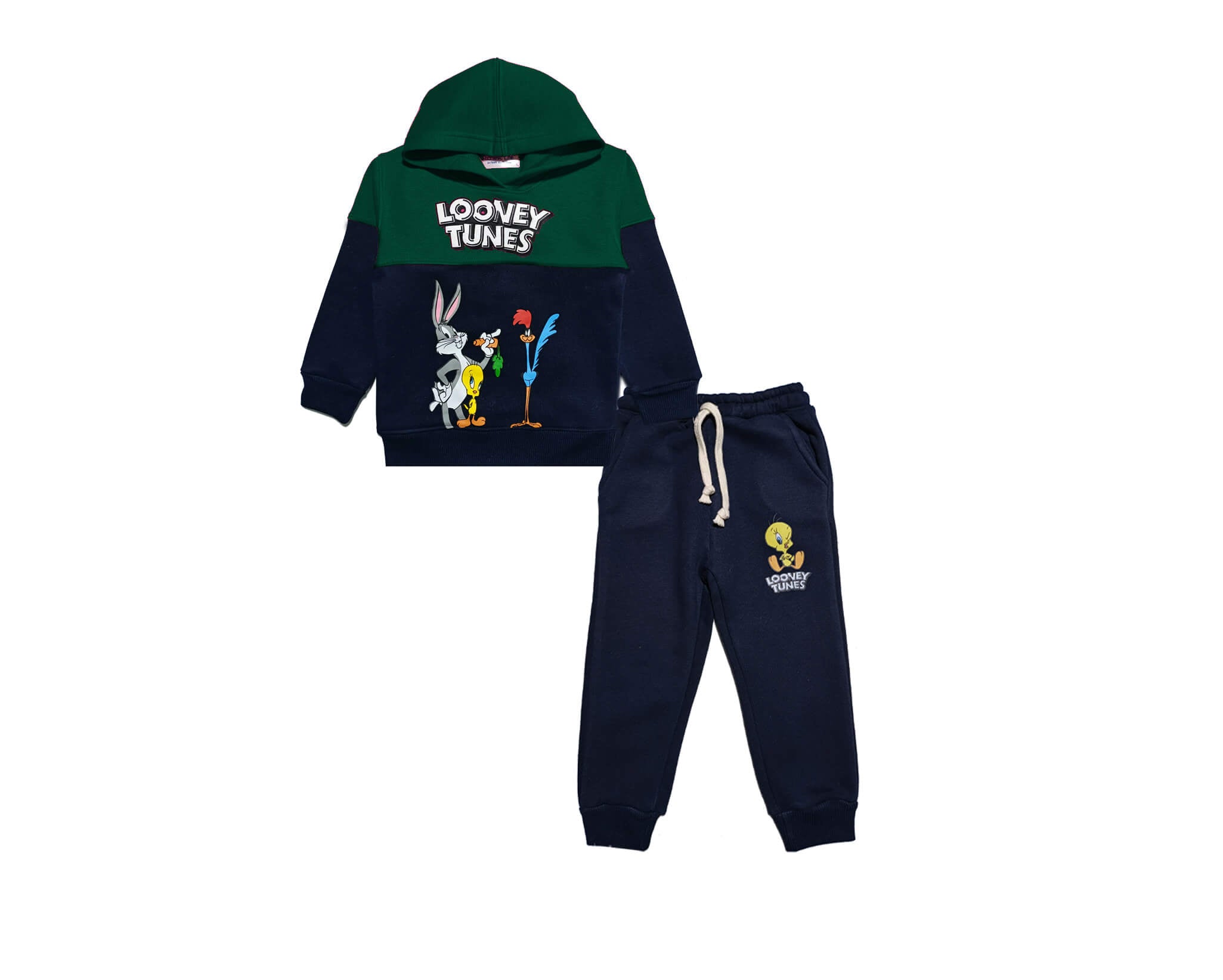 LT Cartoons Pennal Fleece Hoodie Tracksuit -Green &amp; Navy Blue