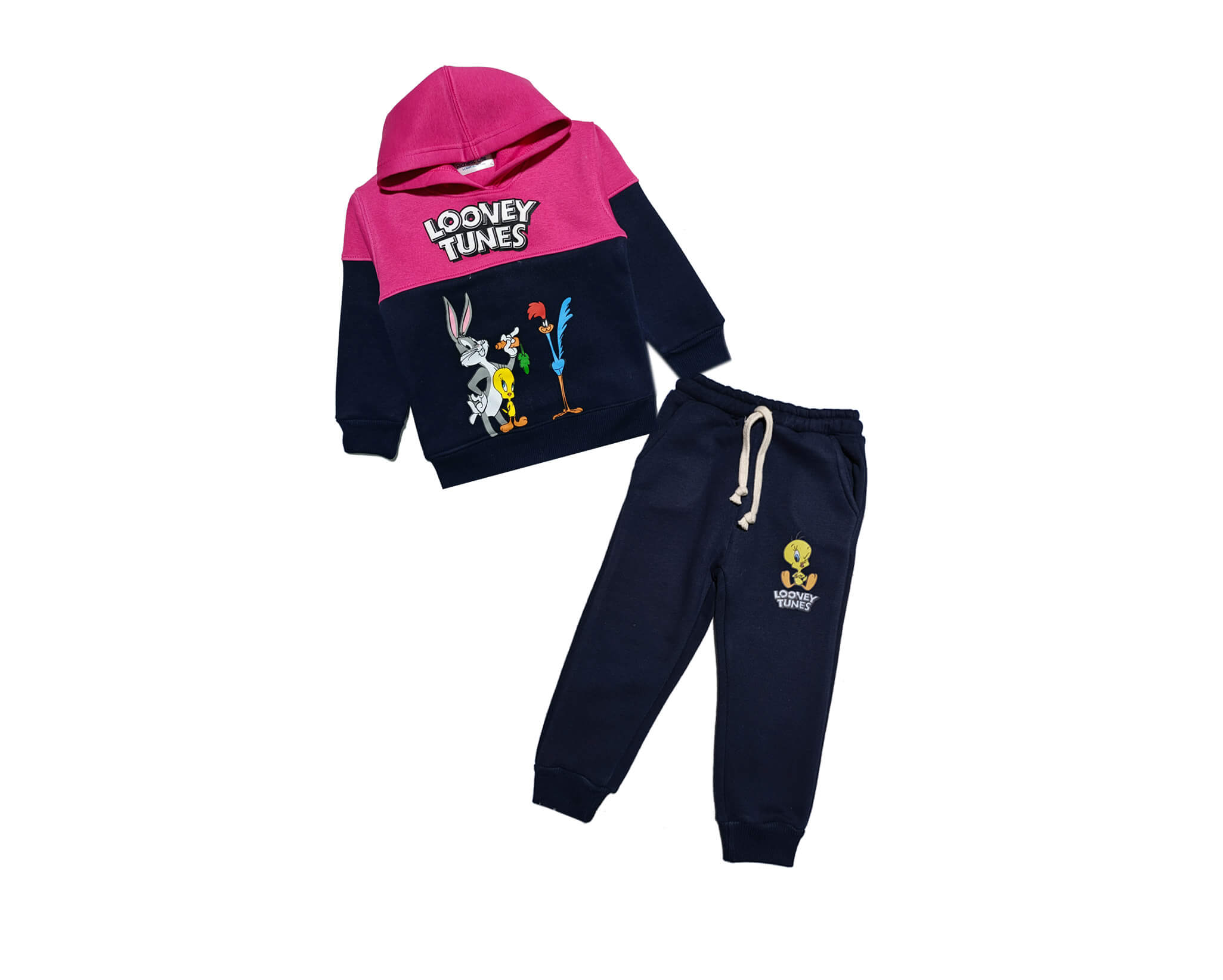 LT Cartoons Pennal Fleece Hoodie Tracksuit -Pink &amp; Navy Blue
