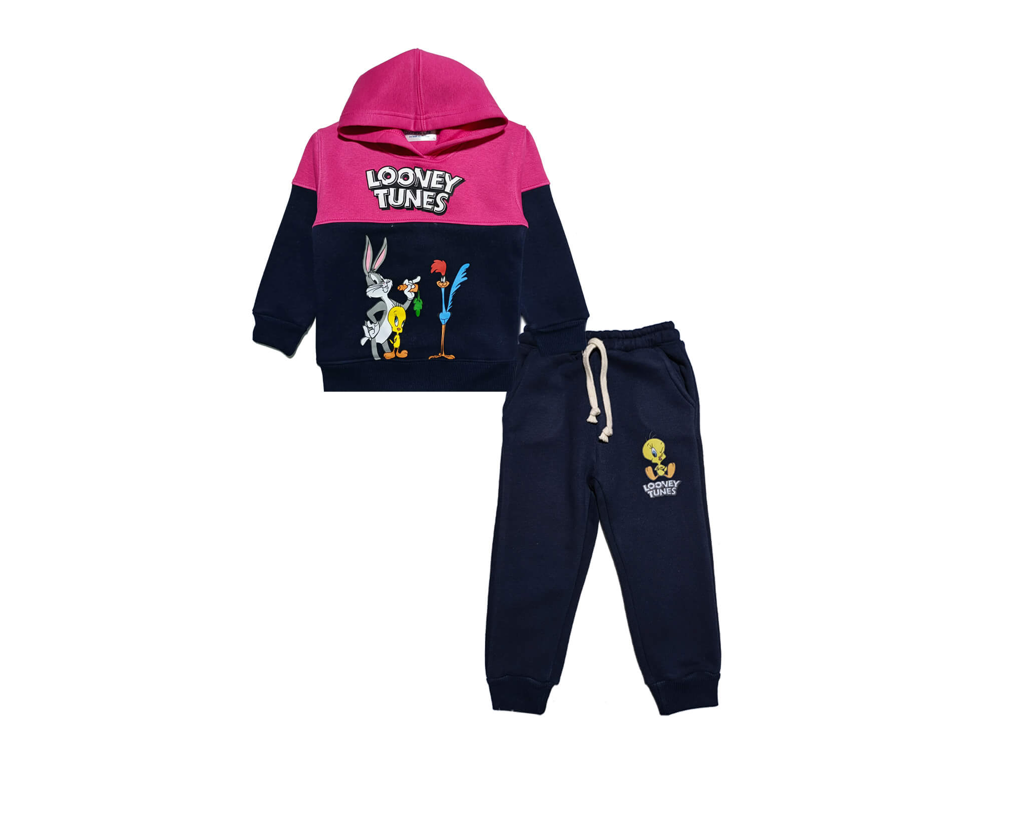 LT Cartoons Pennal Fleece Hoodie Tracksuit -Pink &amp; Navy Blue