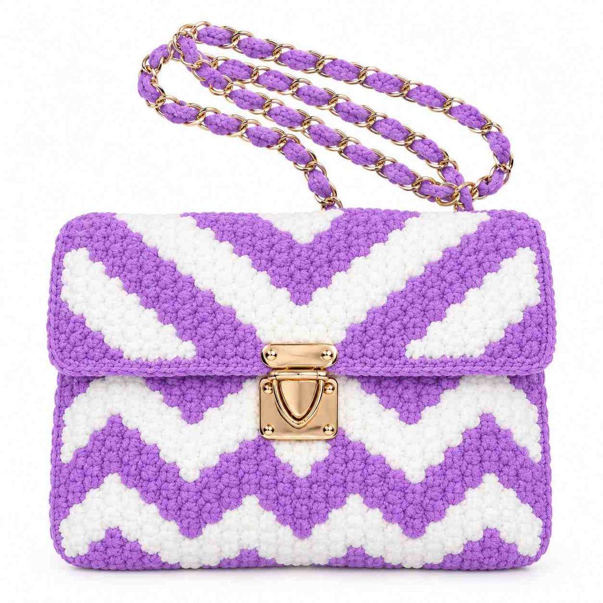 lavender and white crochet handbag-White & Purpul