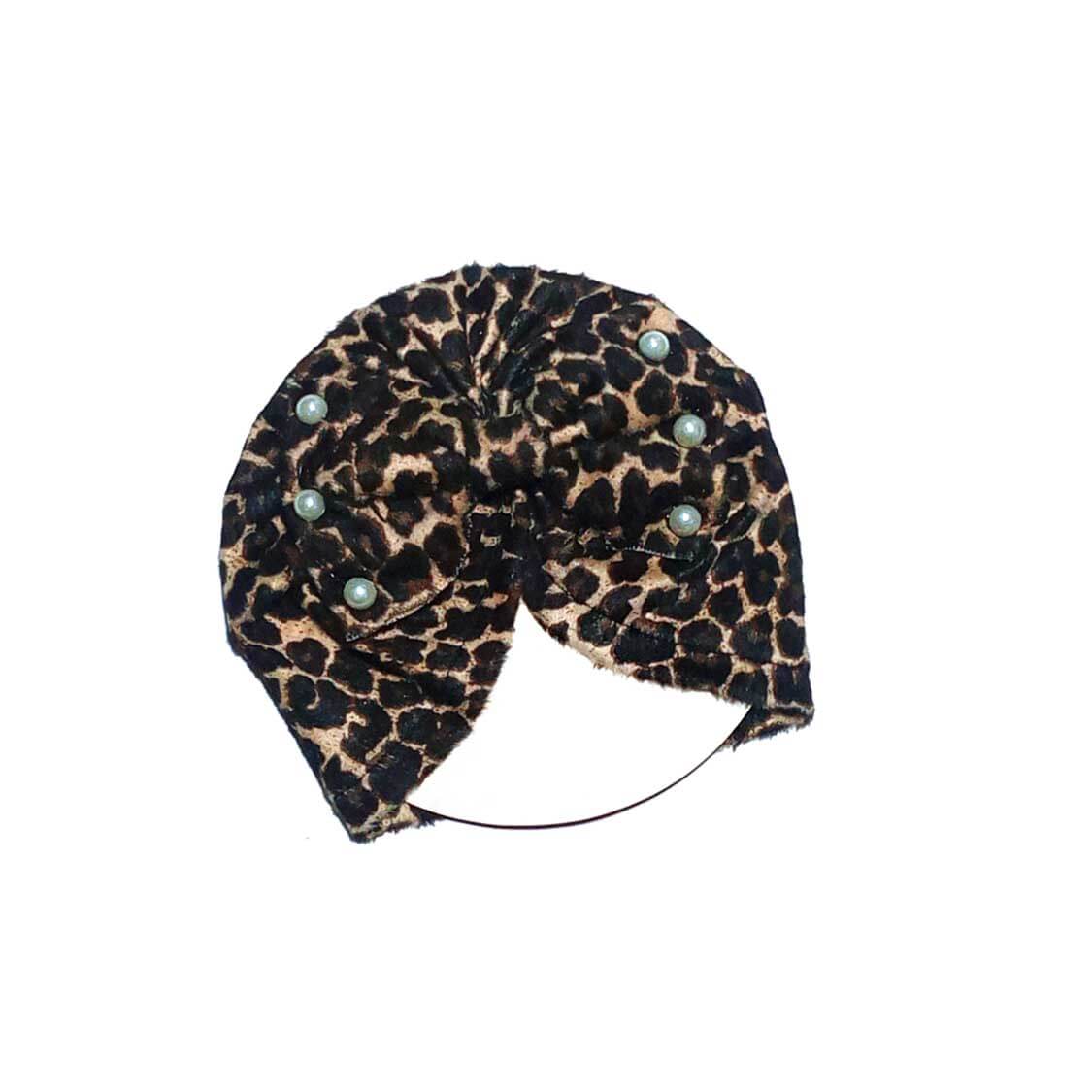 Leopard Bow Velvet Turban Cap For Babies