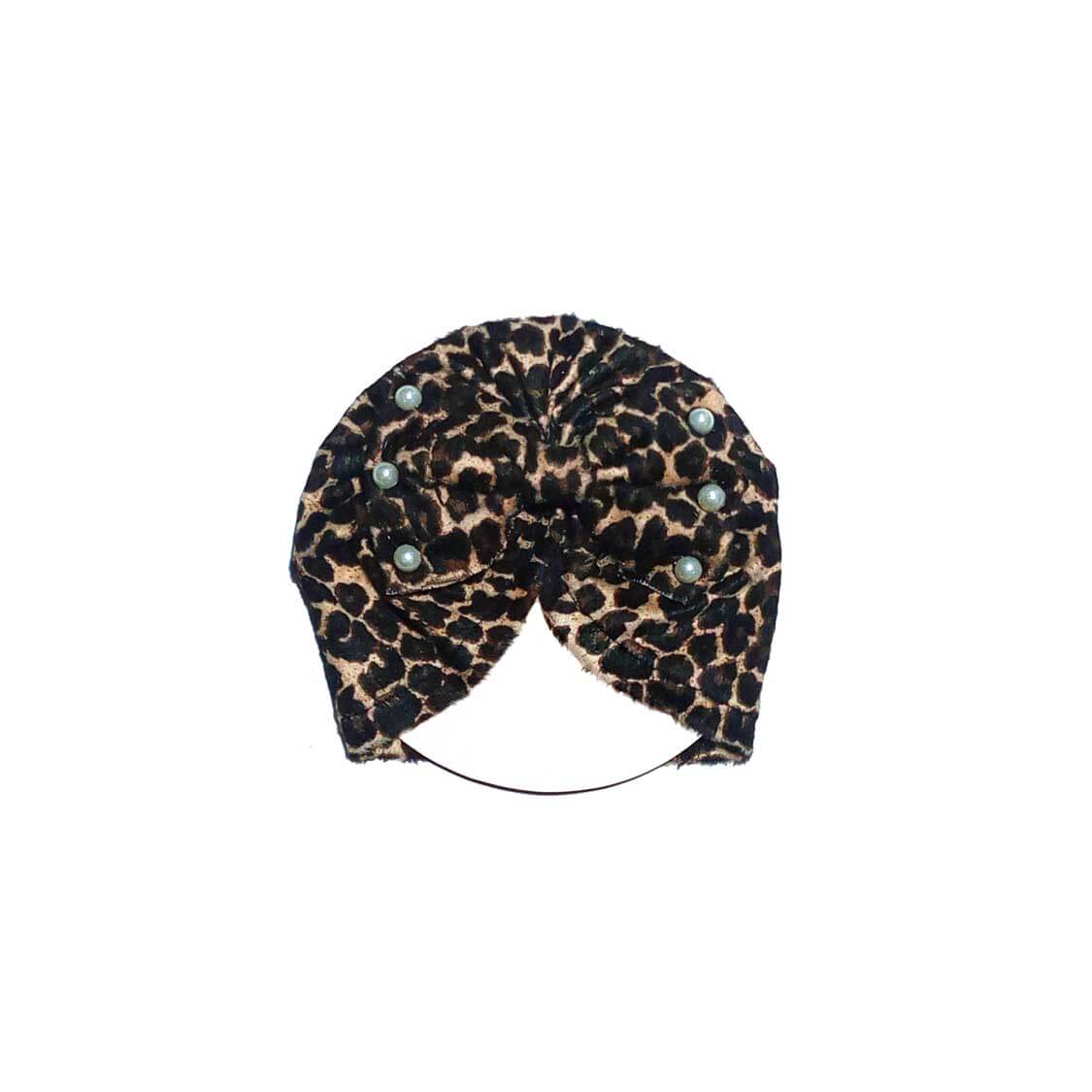 Leopard Bow Velvet Turban Cap For Babies