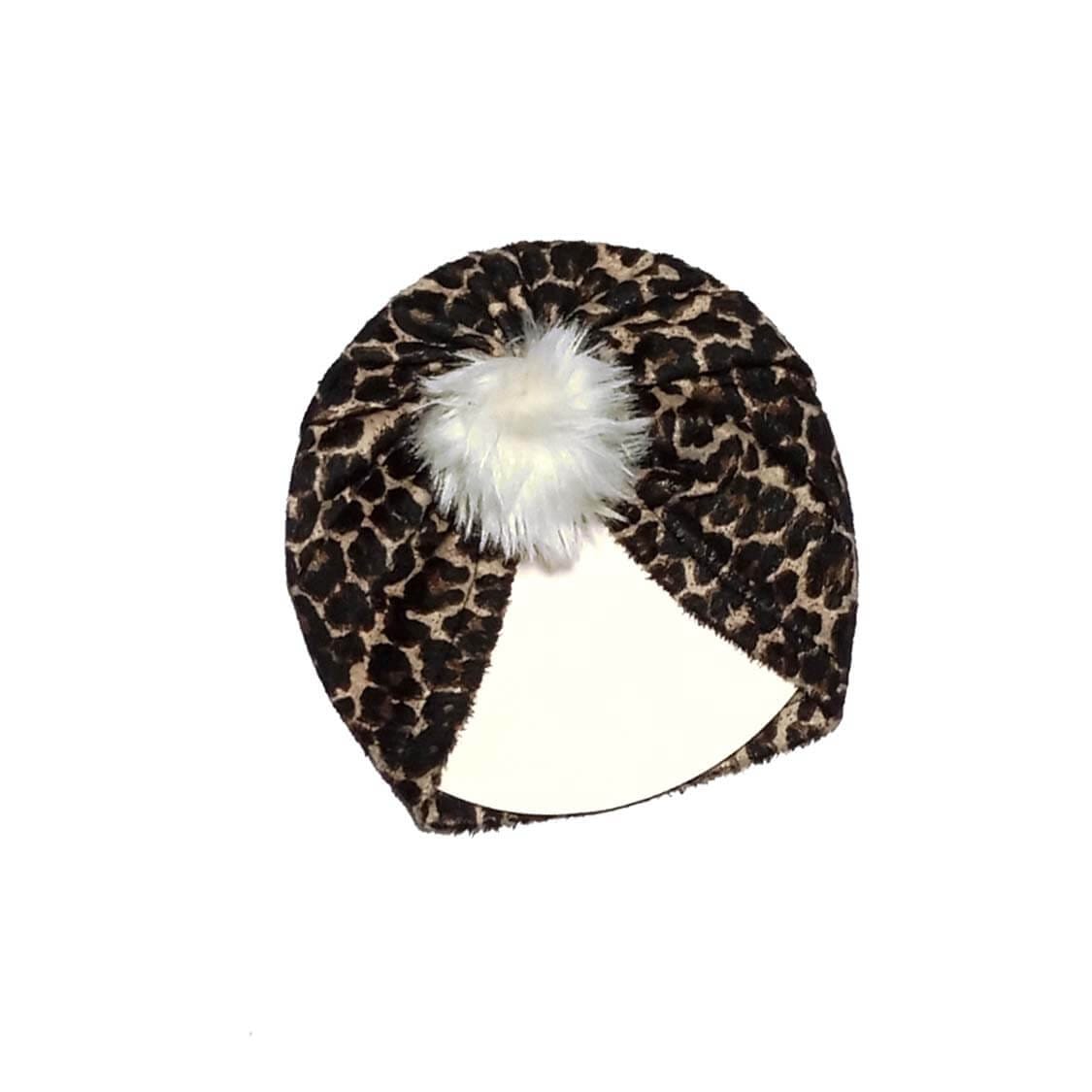 Leopard Pattern Velvet Turban Cap For Babies