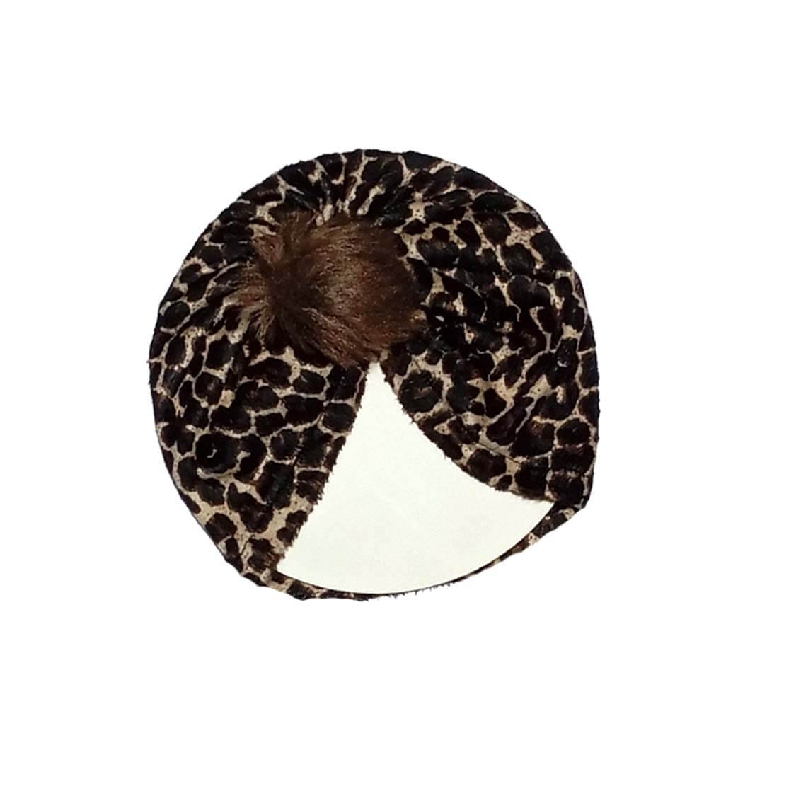 Leopard Pattern Velvet Turban Cap For Babies -Brown