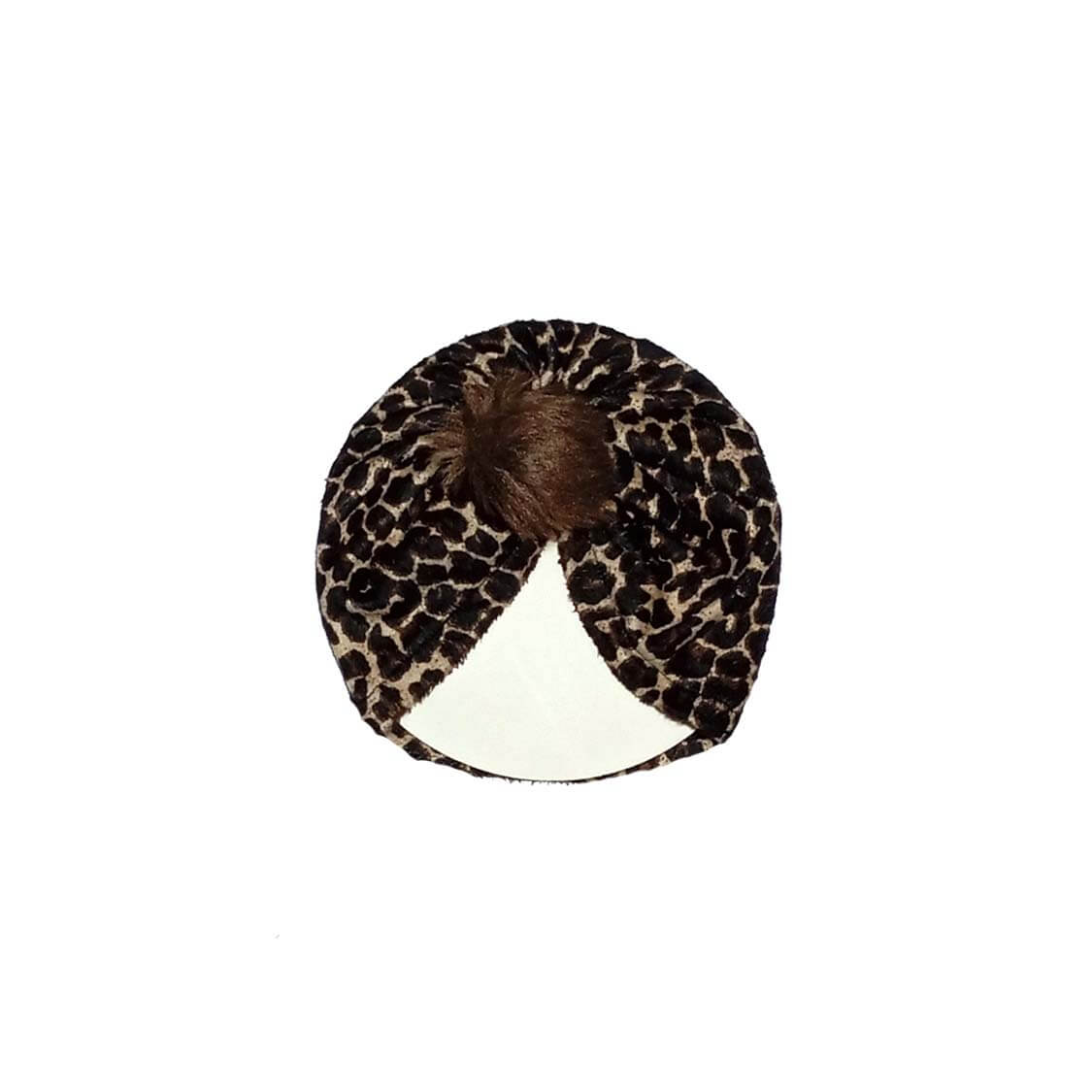 Leopard Pattern Velvet Turban Cap For Babies -Brown