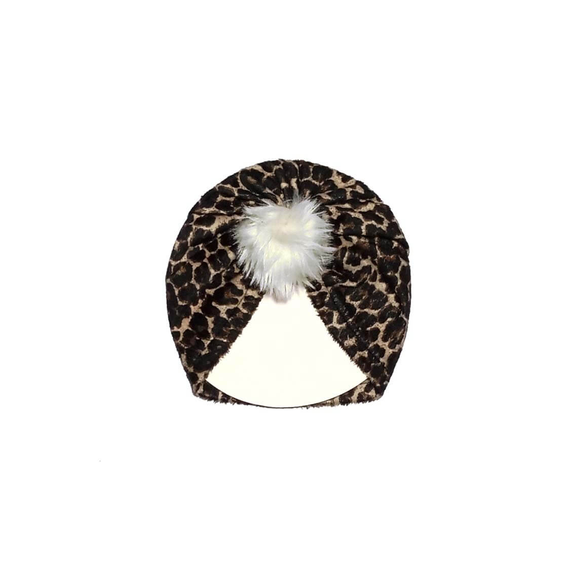 Leopard Pattern Velvet Turban Cap For Babies
