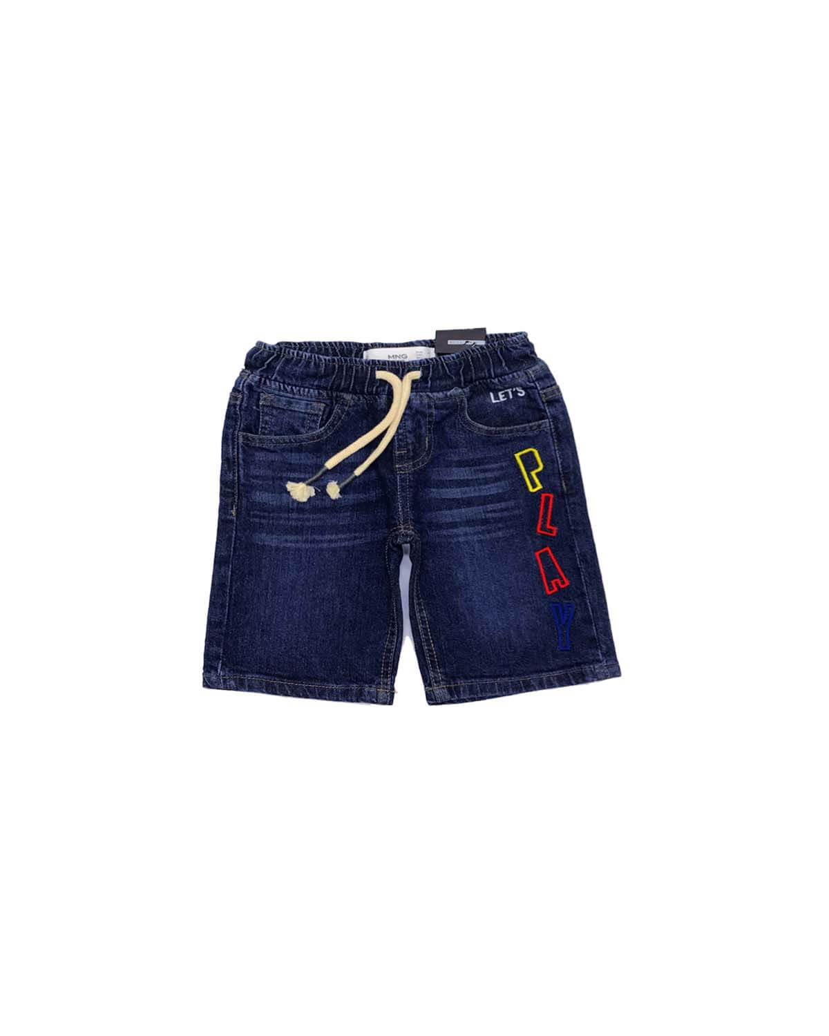 Lets Play Elastic Belt Denim Short - Dark Blue