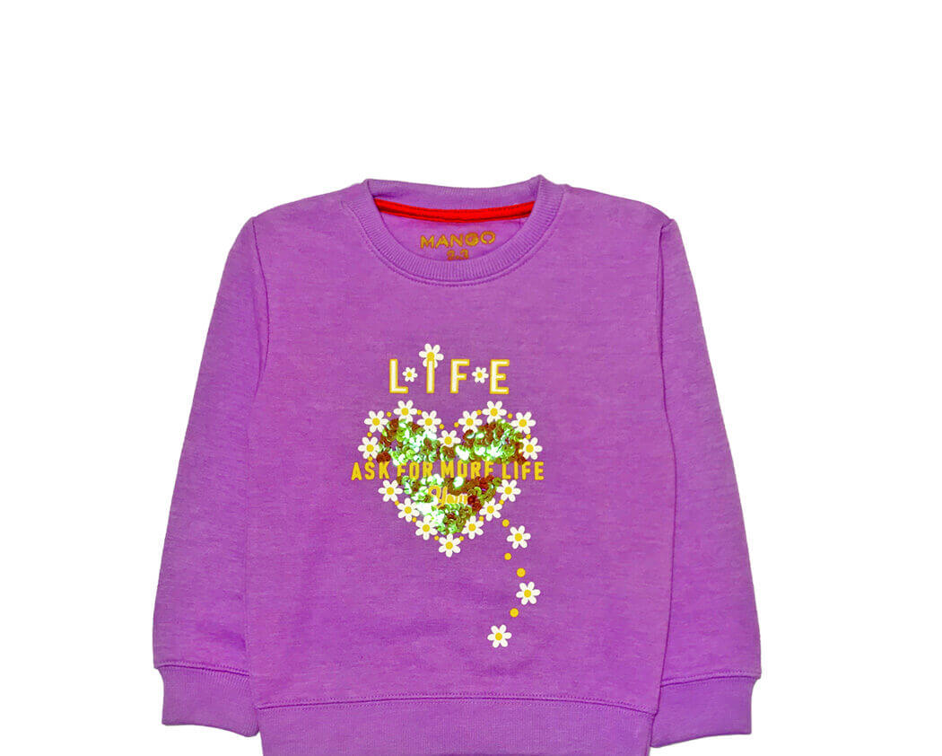 Life Sequence Heart Fleece Sweatshirt -  Light Purple