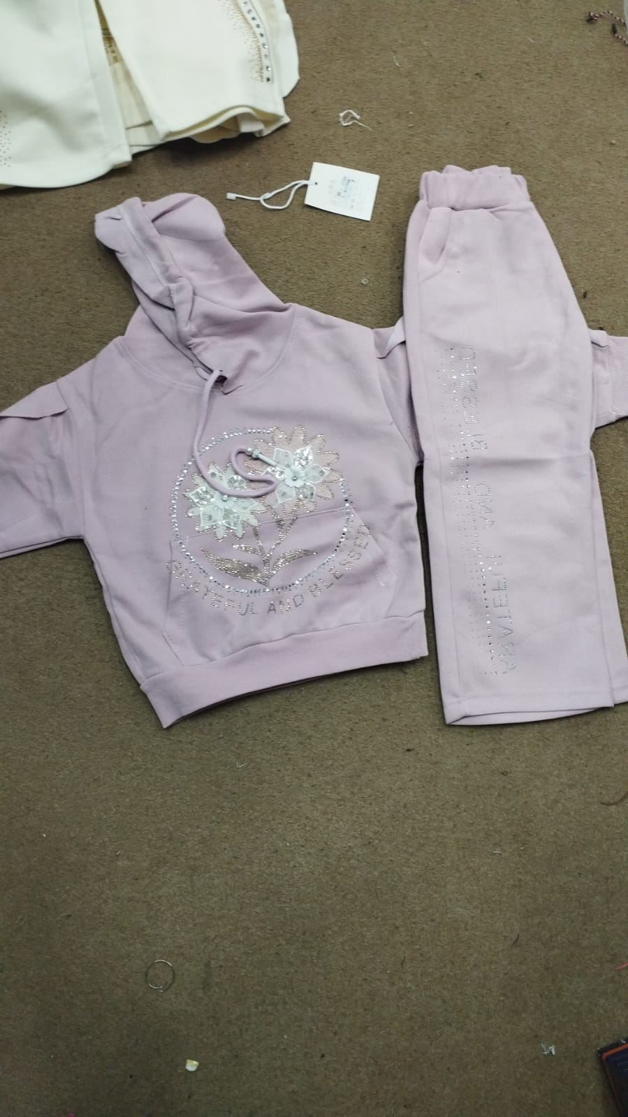 Lilac Floral Graphic Hooded Sweatshirt & Trousers - Light Pink