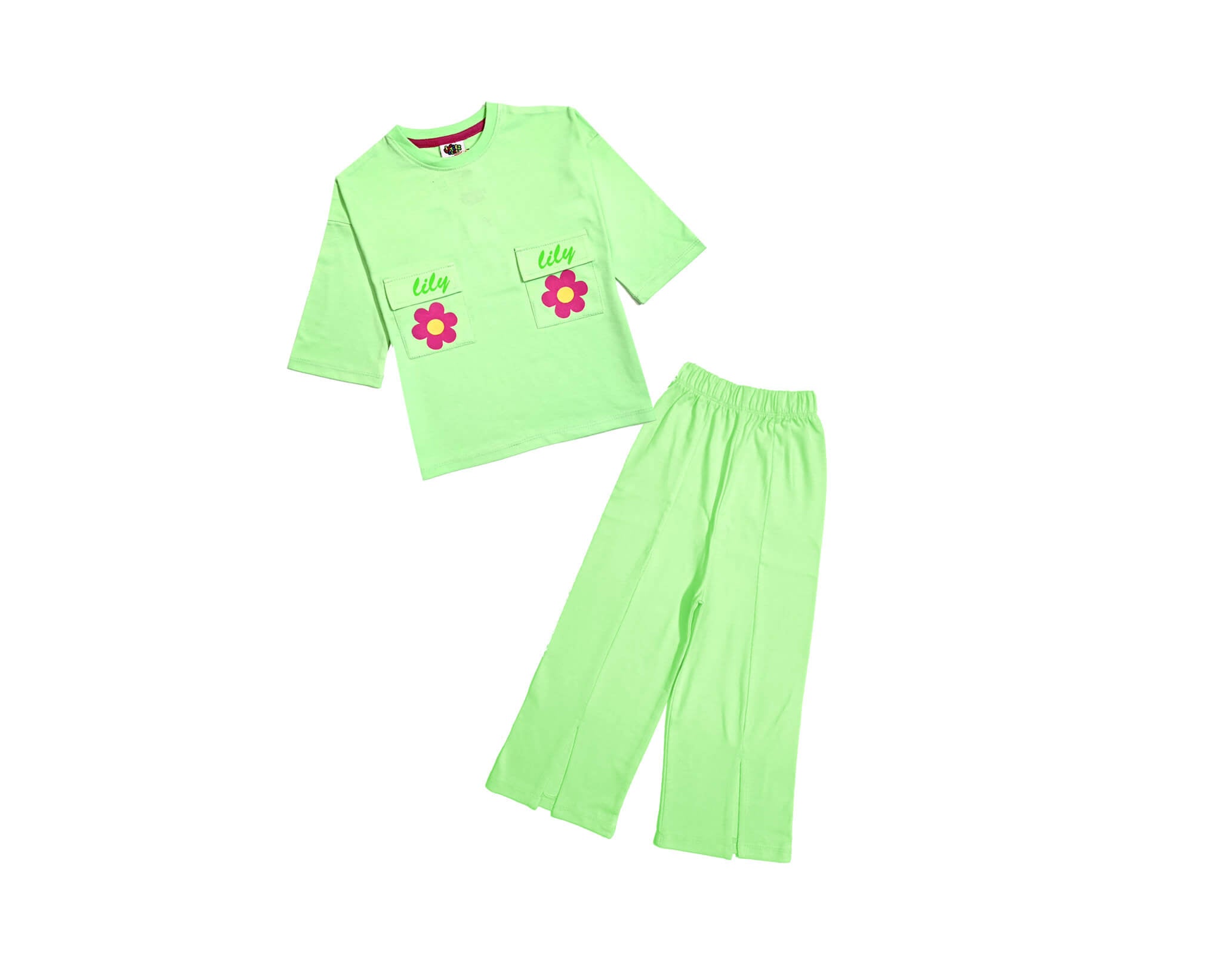 Lilly Flowers Double Flap Pocket Shirt &amp; Bottom Cut Flare Trouser Pistachio Green