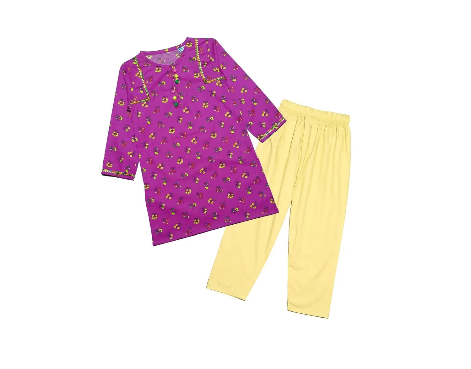 Lillys-Florals-With-Lace-Work-Kurti-Trouser-Magenta-Lime-Yellow-1