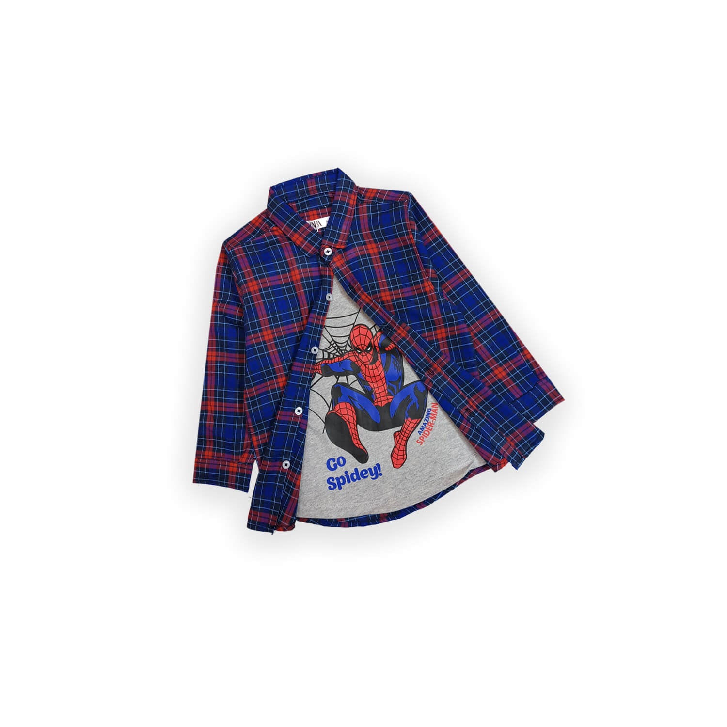 Little Hero Plaid Check Double Casual Shirt - Blue