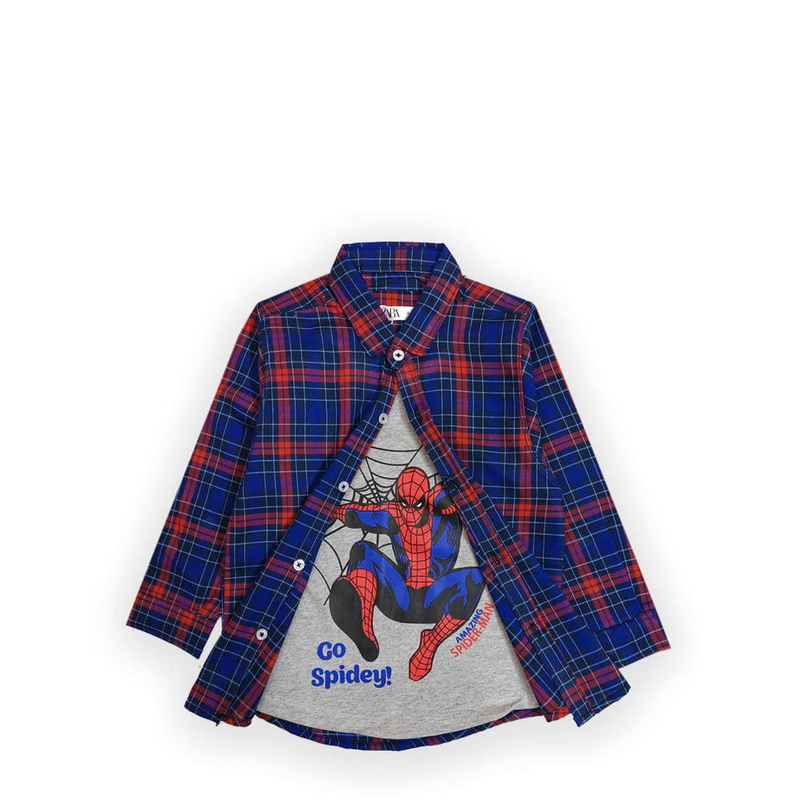 Little Hero Plaid Check Double Casual Shirt - Blue
