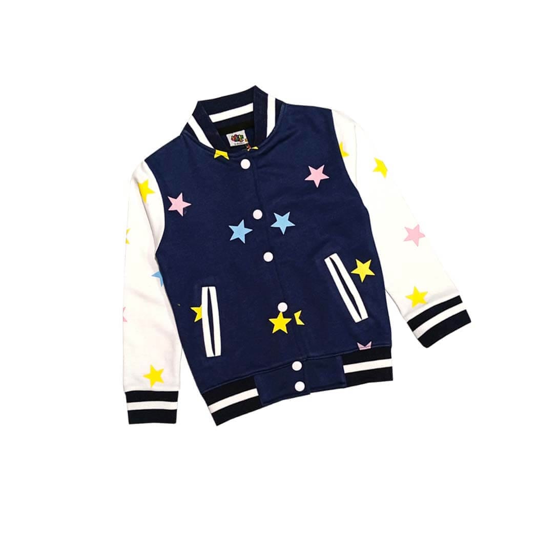 Little Shining Stars Fleece Baseball Jacket - Navy Blue
