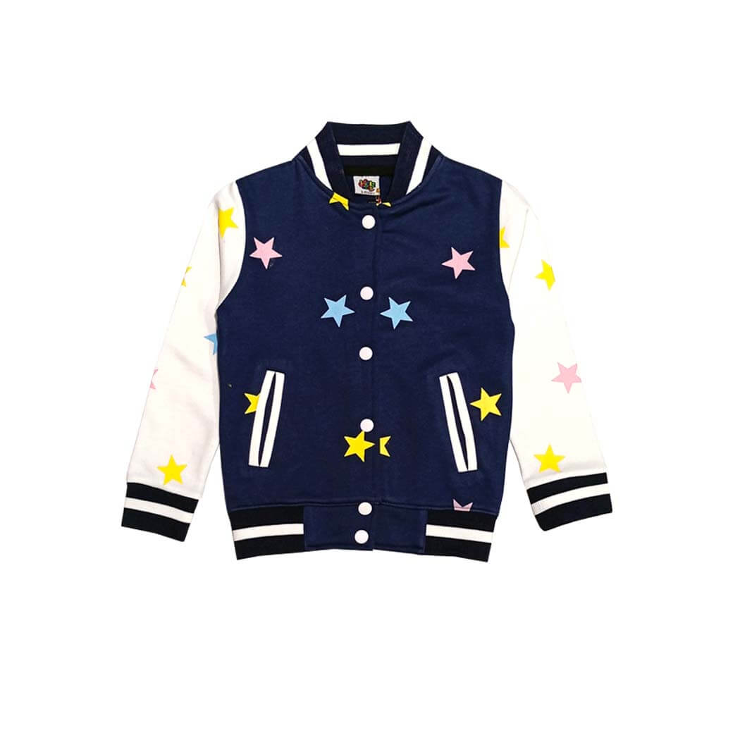 Little Shining Stars Fleece Baseball Jacket - Navy Blue