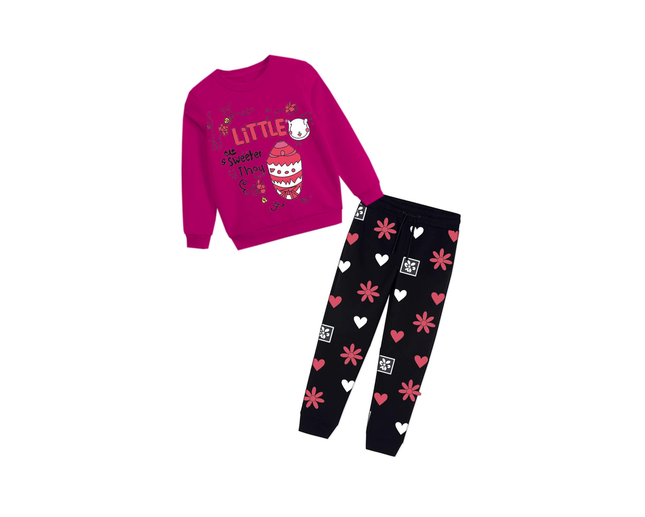 Little Sweeter Fleece Tracksuit-Shocking Pink &amp; Black