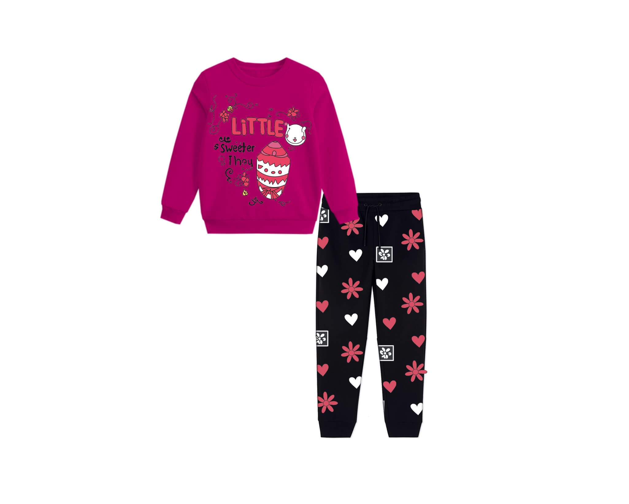 Little Sweeter Fleece Tracksuit-Shocking Pink &amp; Black