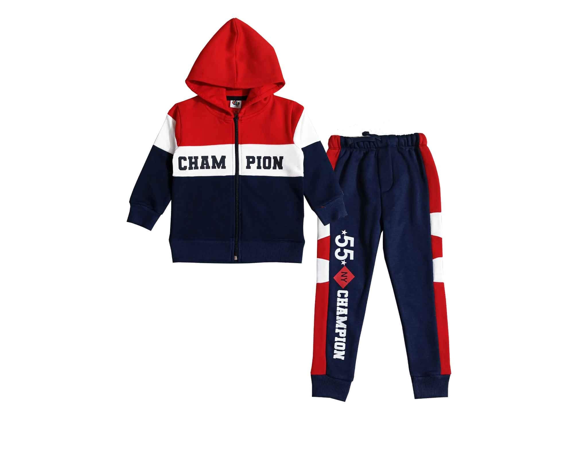 Little Champion Hoodie Penal Fleece Tracksuit - Red & Navy
