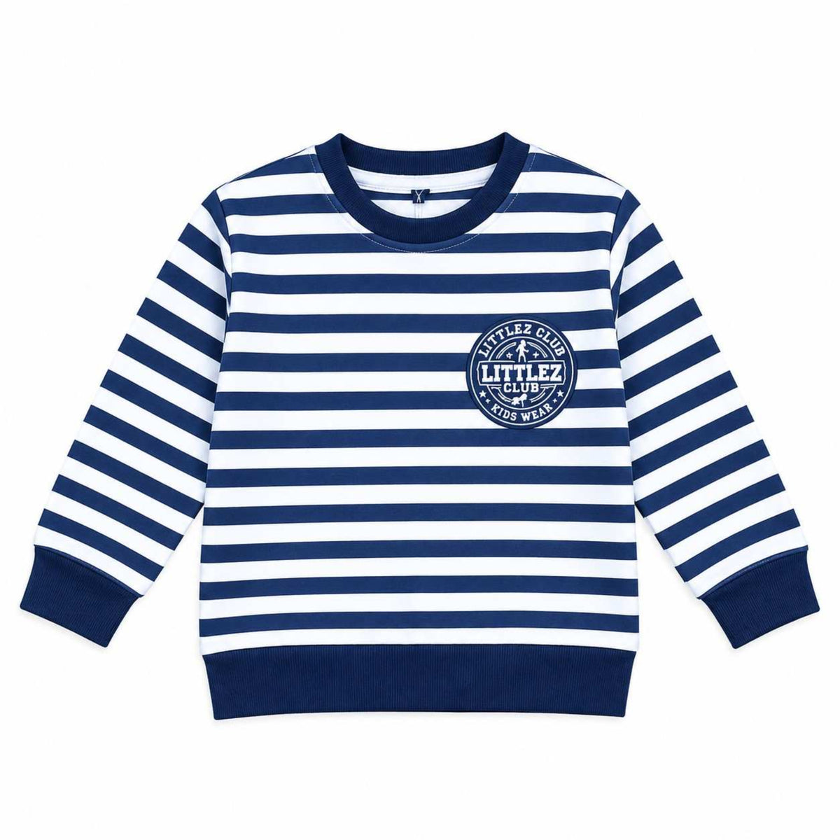 Little Club Logo Navy Striped Fleece Sweatshirt - Navy Blue 