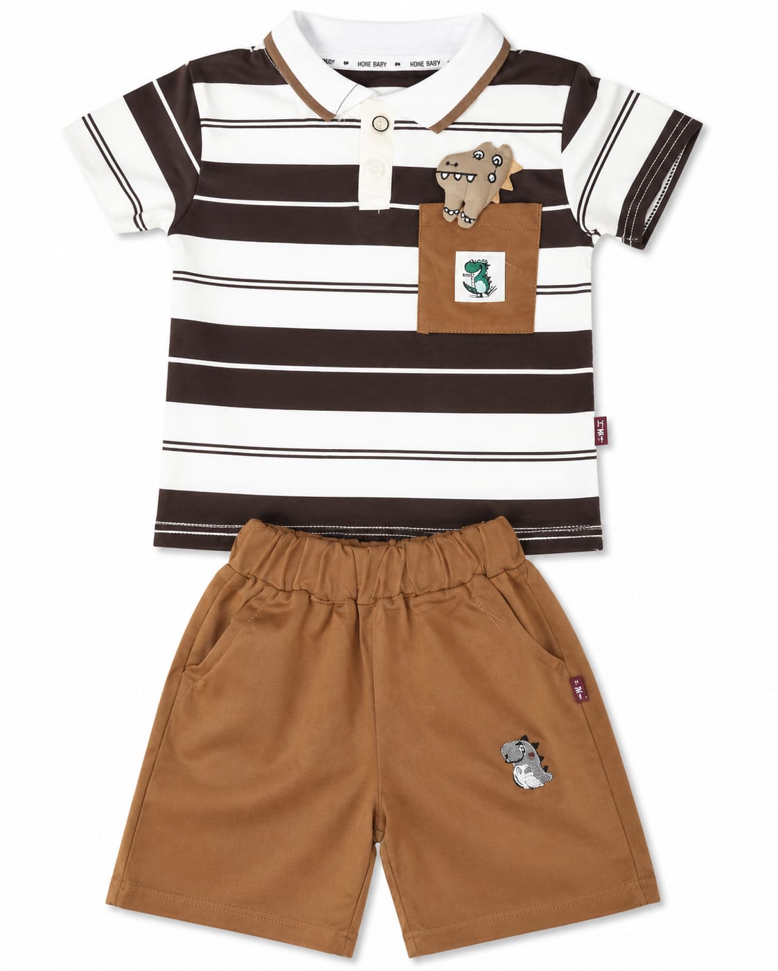 Little Dino Pocket Polo Shirt With Dino Short