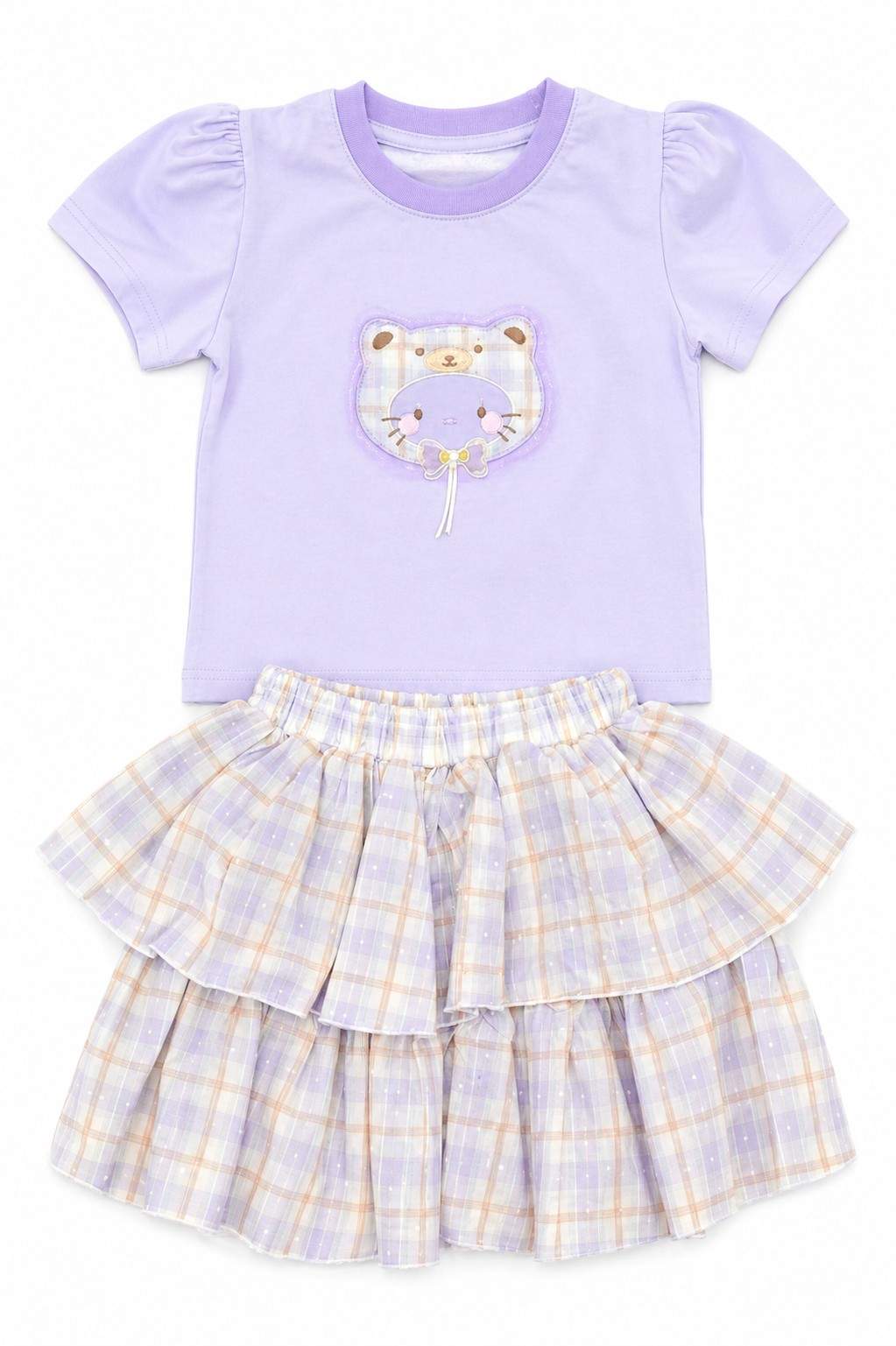Little Kitty Lavender Co-Ord Set - White & Soft purple